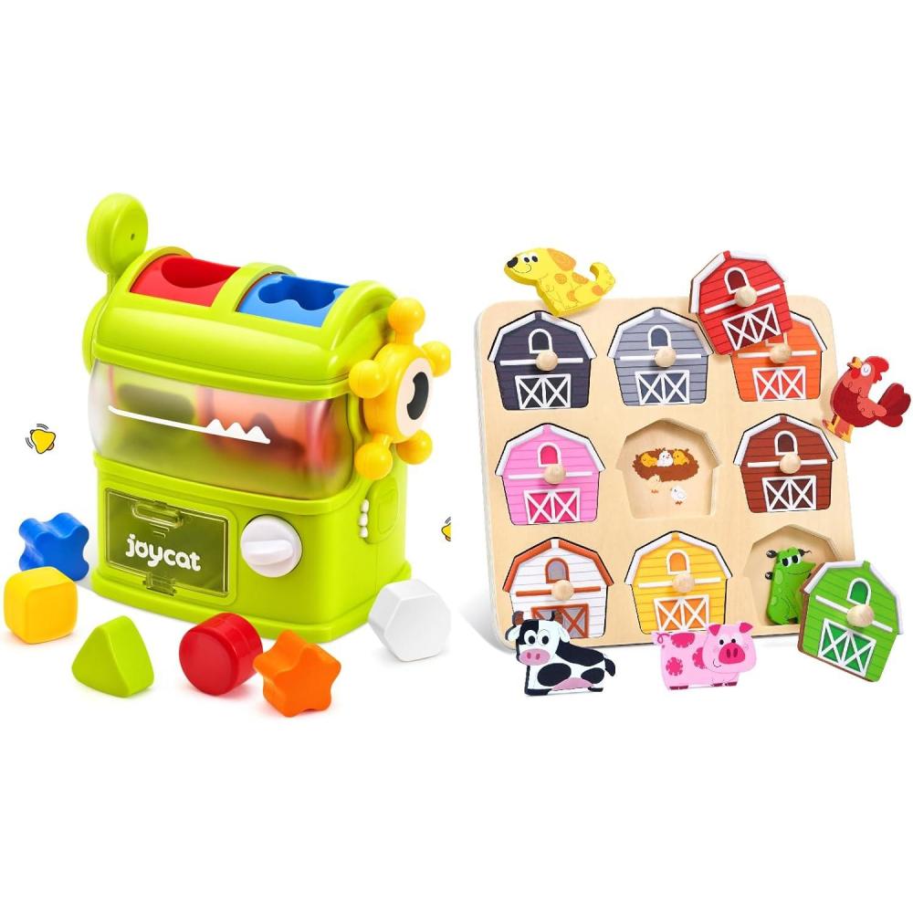 JoyCat Wooden Puzzles with Shape Sorter Toy for Toddler 1-3, Montessori Toys Shape Sorting Games Toddler Lerning Toy, Gifts for 1 2 3 Year Old Boys Girls