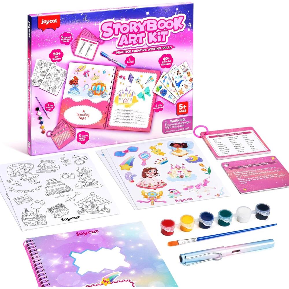 Adventure Storybook Art Starter Kit, Creative Writing for Kids, Write Your Own Book, Art Kit for Kid 6-9, DIY Craft, Scrapbooking & Journal Supplies, Hardcover Comic Book Making Kit, Christmas Gift(Fantasy Starter Kit)