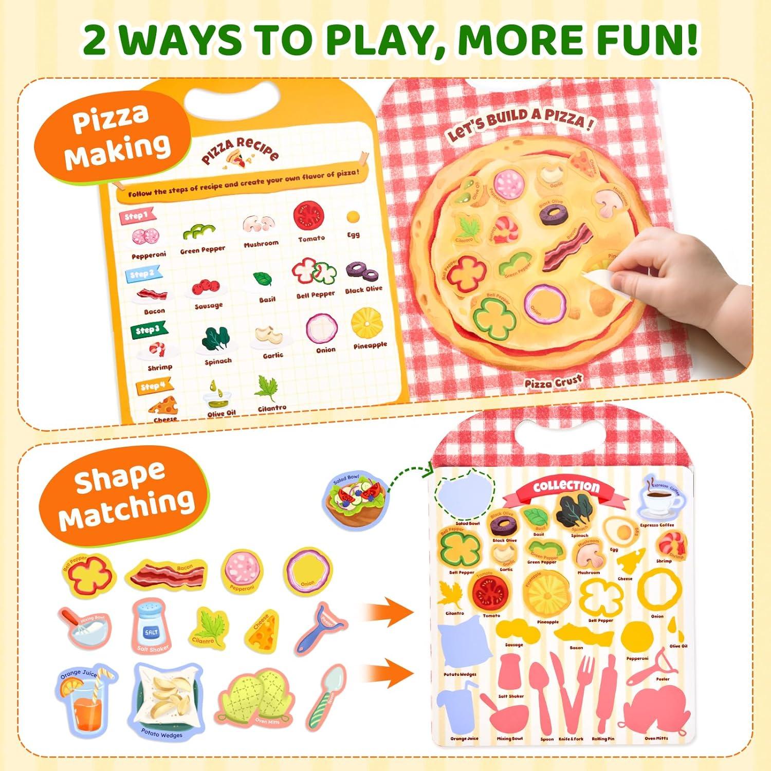 JoyCat Reusable Sticker Book & Fruits Vegetables Food Cartoon Wooden Magnets