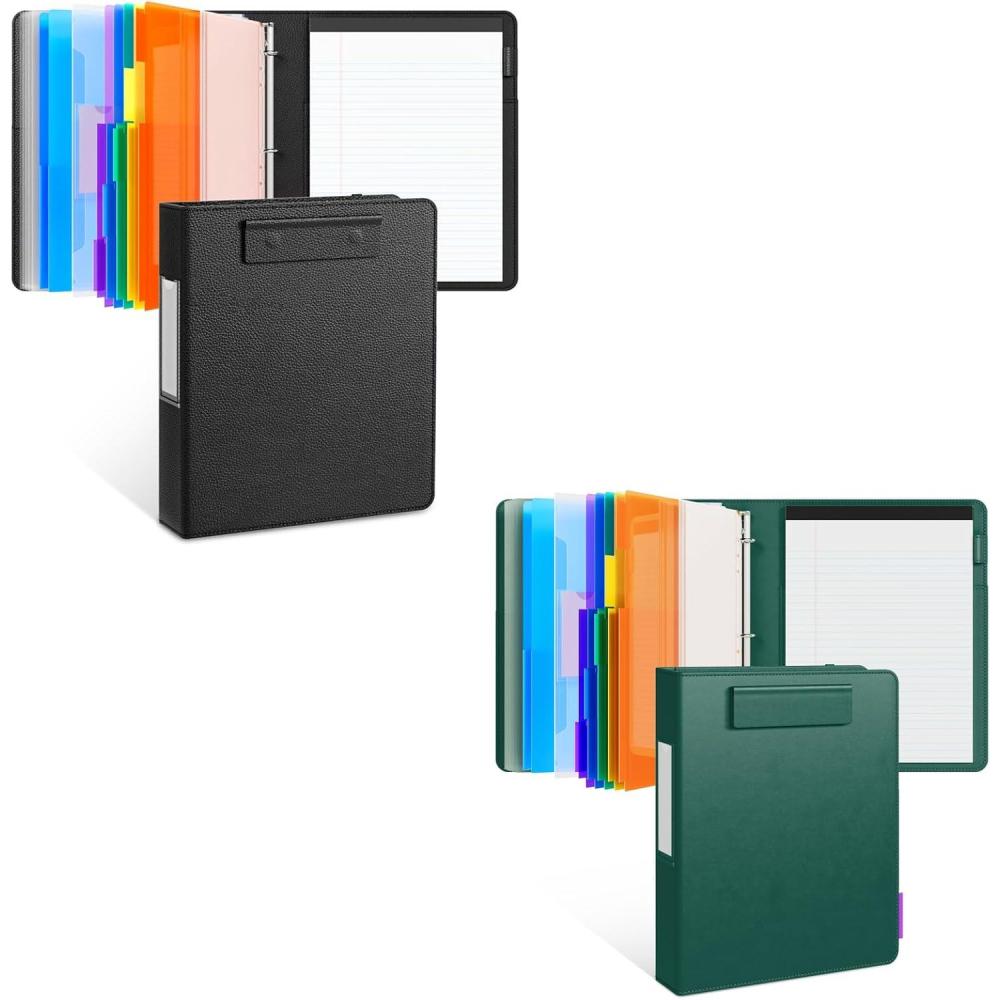 JoyCat 3 Ring Binder Clipboard with Storage, 12.4″x10.2″Magnetic Clipboard Folder with 5 Expandable Folders, Refillable Lined Notepad (8.5X11 Inch), for School Office Nursing(Black & Dark Green)