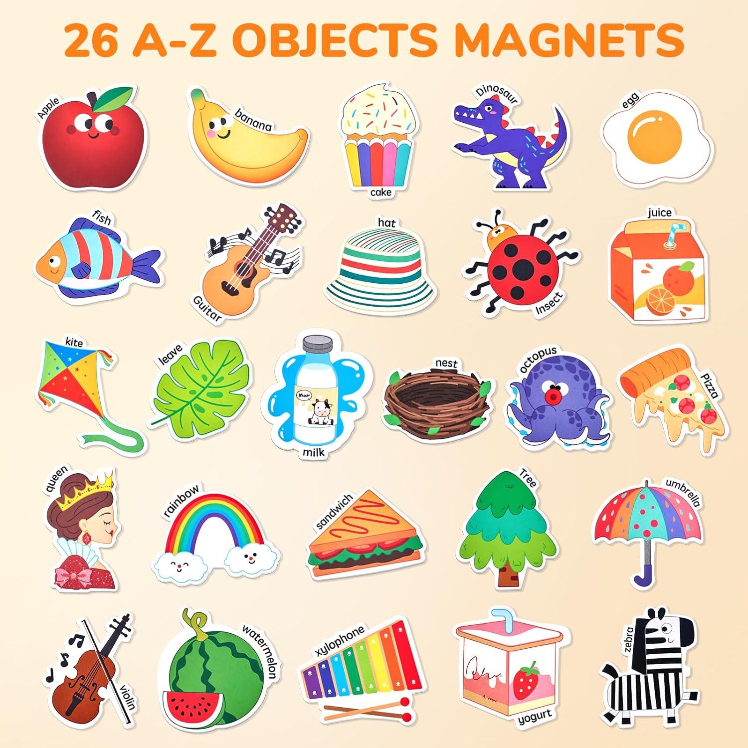 JoyCat Magnetic Letter and Number Tracing Board Set, Double Sided Alphabet & Numbers Board for Toddlers + 26 Cute A-Z Objects, Large Magnetic Refrigerator Toys