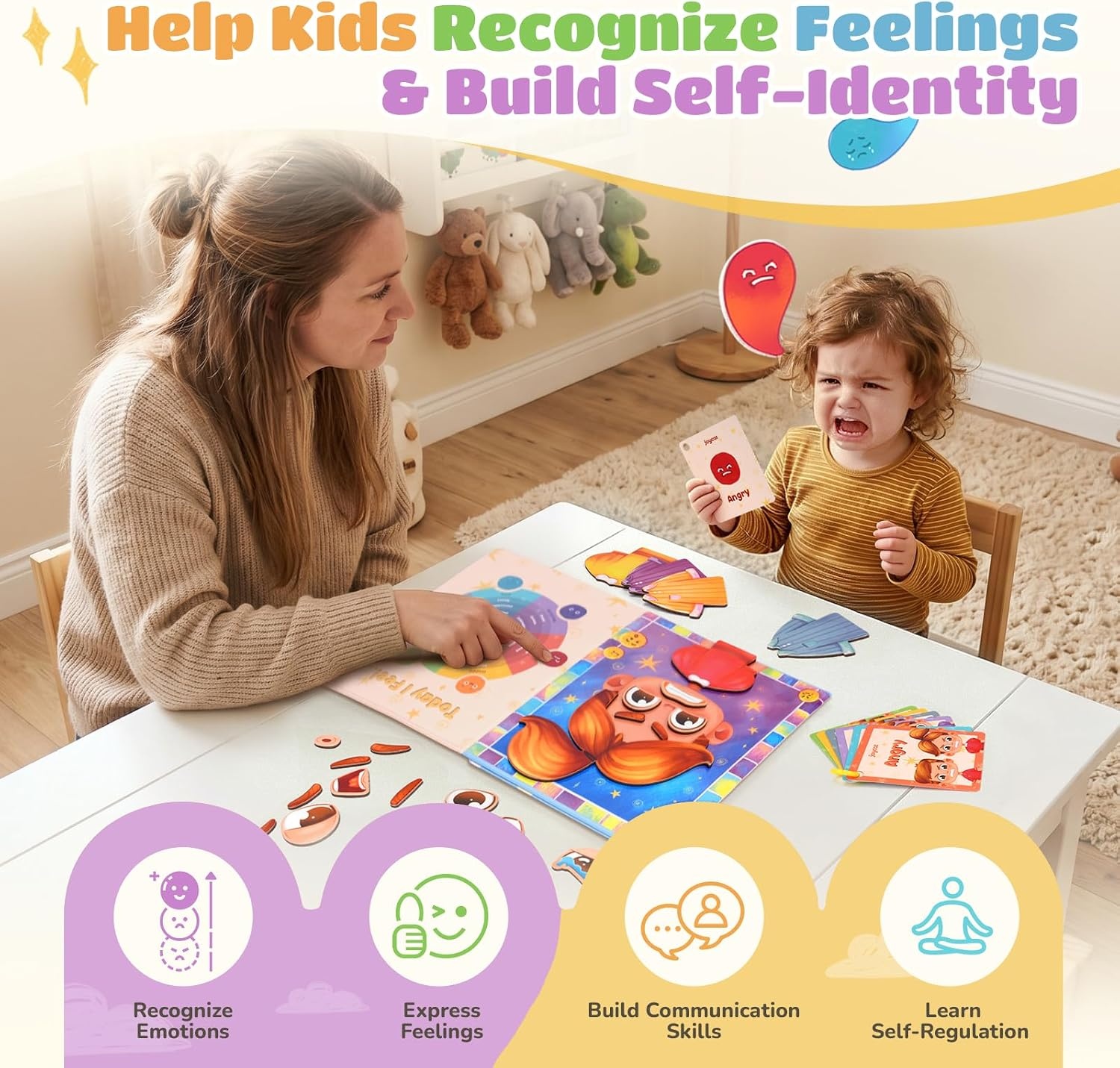 JoyCat Social Emotional Learning Games for Kids 3-5, Magnetic Face Toy for Emotional Skills Activities with Emotion Cards, Montessori Preschool Toy, Calm Down Corner Supplies, Travel Toy for Toddlers