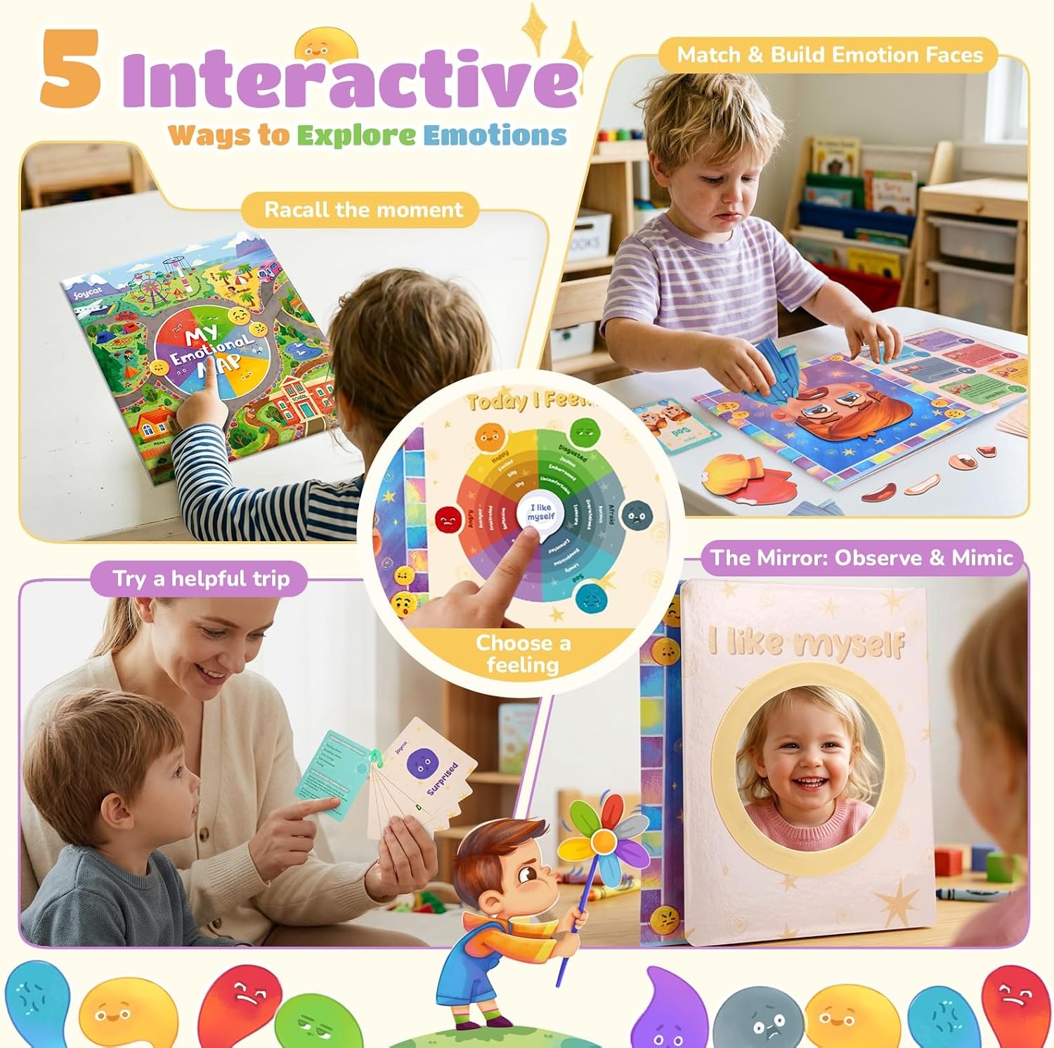 JoyCat Social Emotional Learning Games for Kids 3-5, Magnetic Face Toy for Emotional Skills Activities with Emotion Cards, Montessori Preschool Toy, Calm Down Corner Supplies, Travel Toy for Toddlers