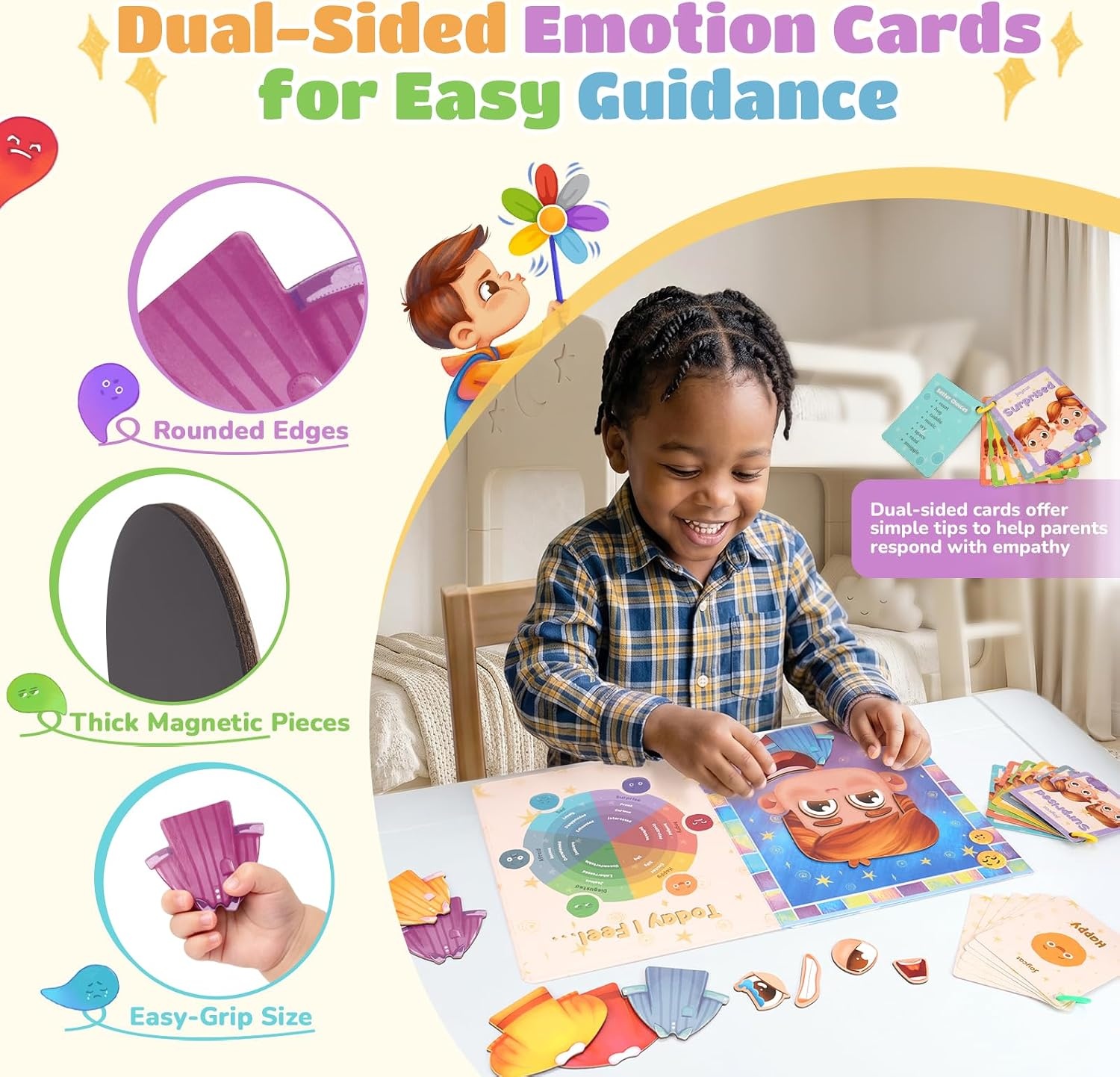 JoyCat Social Emotional Learning Games for Kids 3-5, Magnetic Face Toy for Emotional Skills Activities with Emotion Cards, Montessori Preschool Toy, Calm Down Corner Supplies, Travel Toy for Toddlers