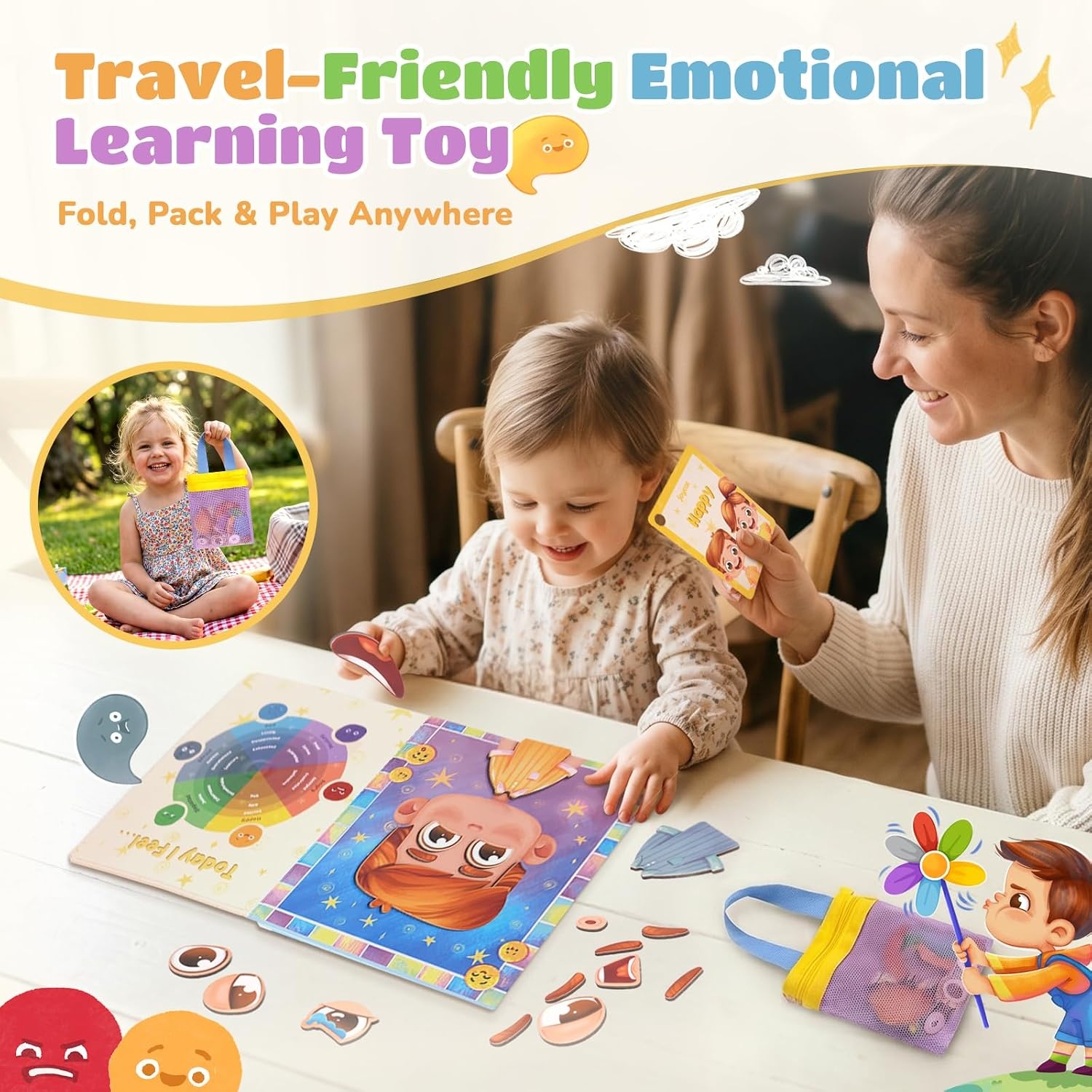 JoyCat Social Emotional Learning Games for Kids 3-5, Magnetic Face Toy for Emotional Skills Activities with Emotion Cards, Montessori Preschool Toy, Calm Down Corner Supplies, Travel Toy for Toddlers
