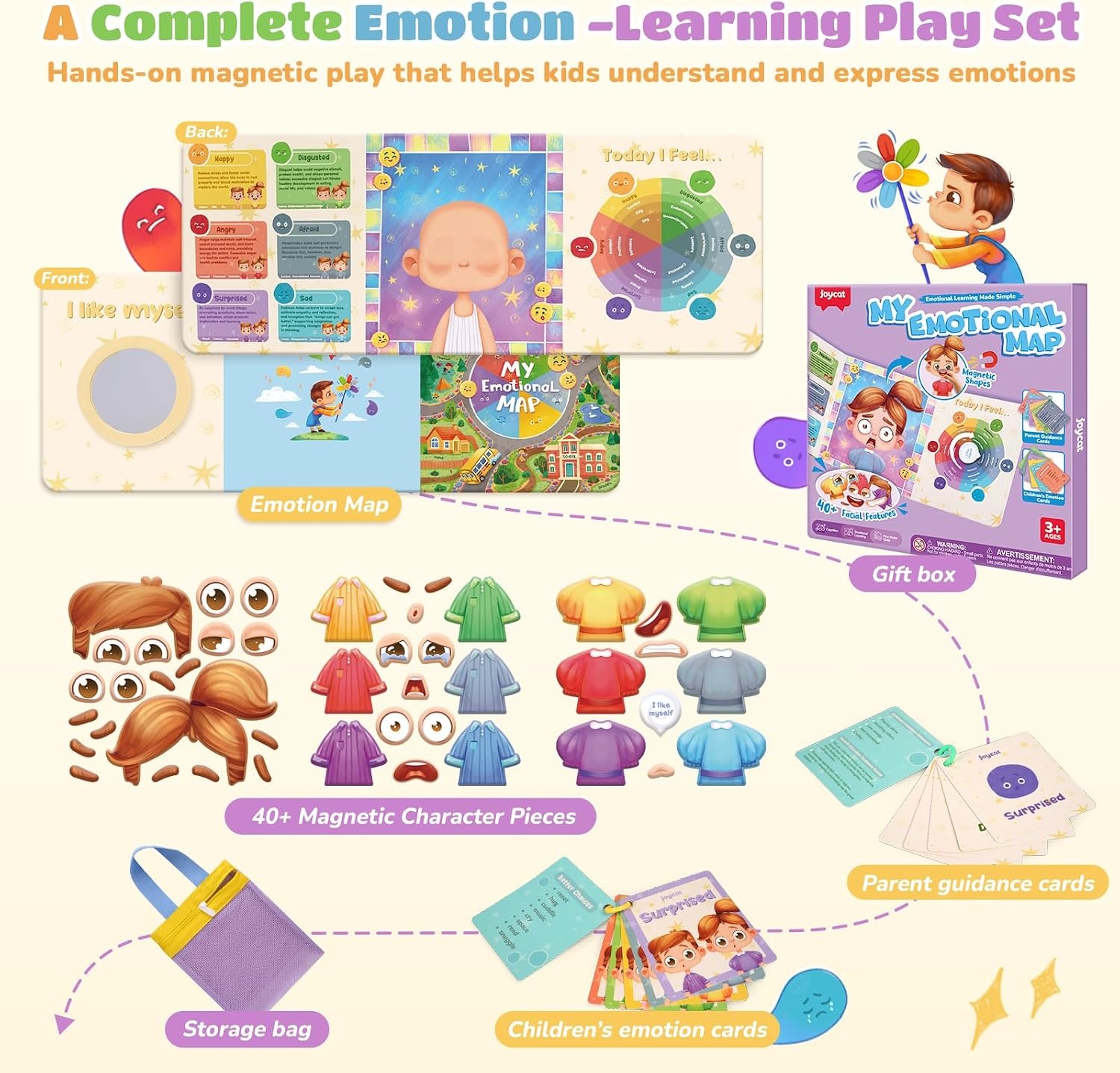 JoyCat Social Emotional Learning Games for Kids 3-5, Magnetic Face Toy for Emotional Skills Activities with Emotion Cards, Montessori Preschool Toy, Calm Down Corner Supplies, Travel Toy for Toddlers