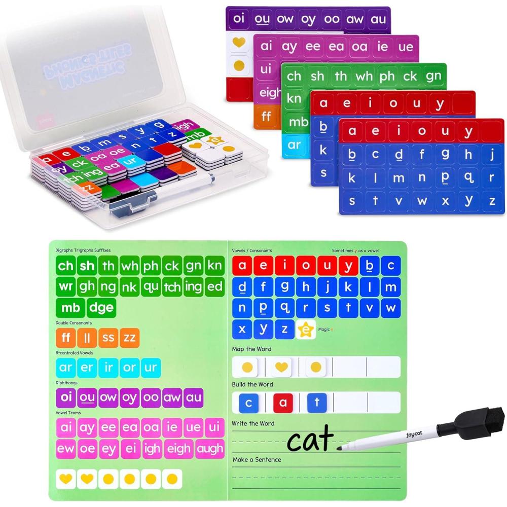 JoyCat 138PCS Magnetic Letter Tiles Set – ABC Letters with Erasable Marker, Word-Building Folder & Storage Case, Phonics & Spelling Learning Game for Kids 3+, Preschool & Pre-K Classroom(1)