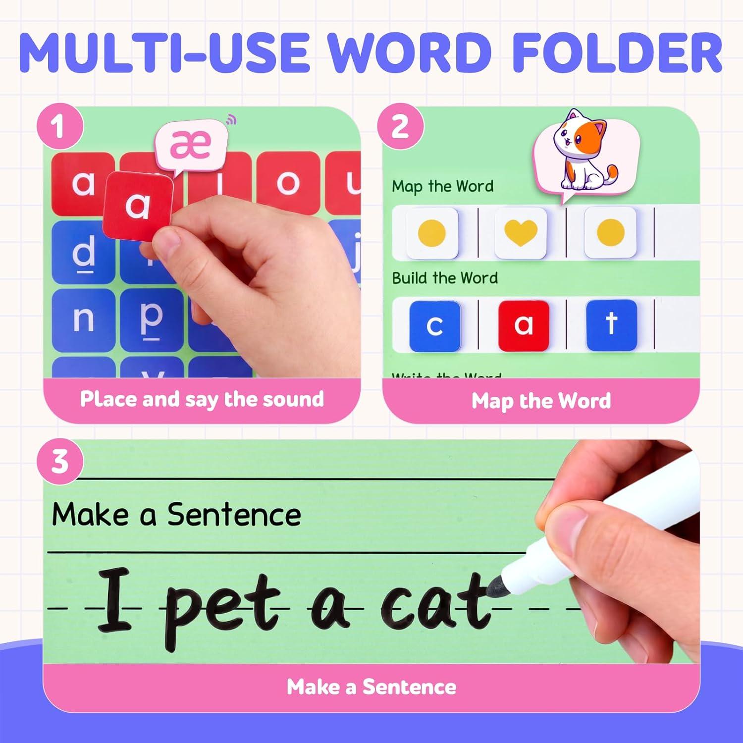 JoyCat 138PCS Magnetic Letter Tiles Set – ABC Letters with Erasable Marker, Word-Building Folder & Storage Case, Phonics & Spelling Learning Game for Kids 3+, Preschool & Pre-K Classroom(1)