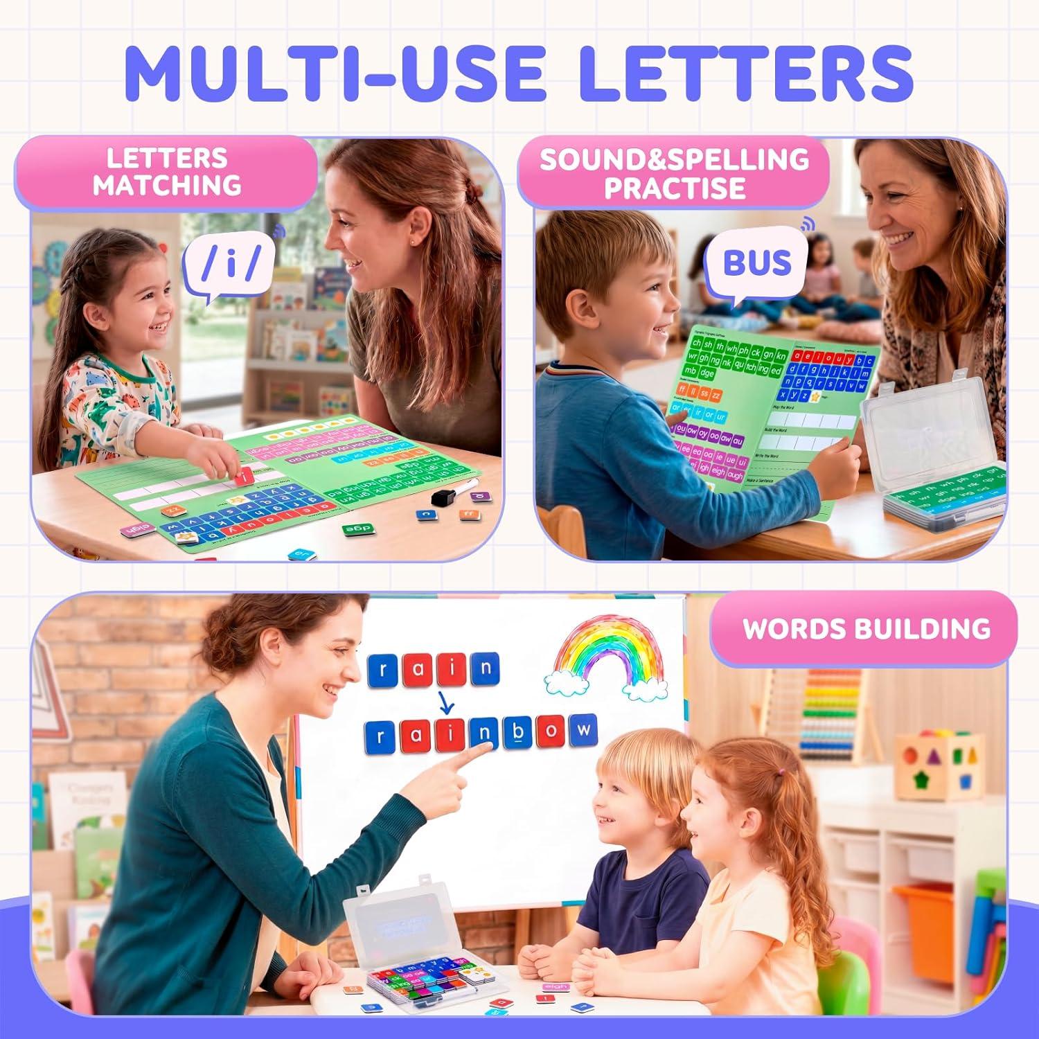JoyCat 138PCS Magnetic Letter Tiles Set – ABC Letters with Erasable Marker, Word-Building Folder & Storage Case, Phonics & Spelling Learning Game for Kids 3+, Preschool & Pre-K Classroom(1)