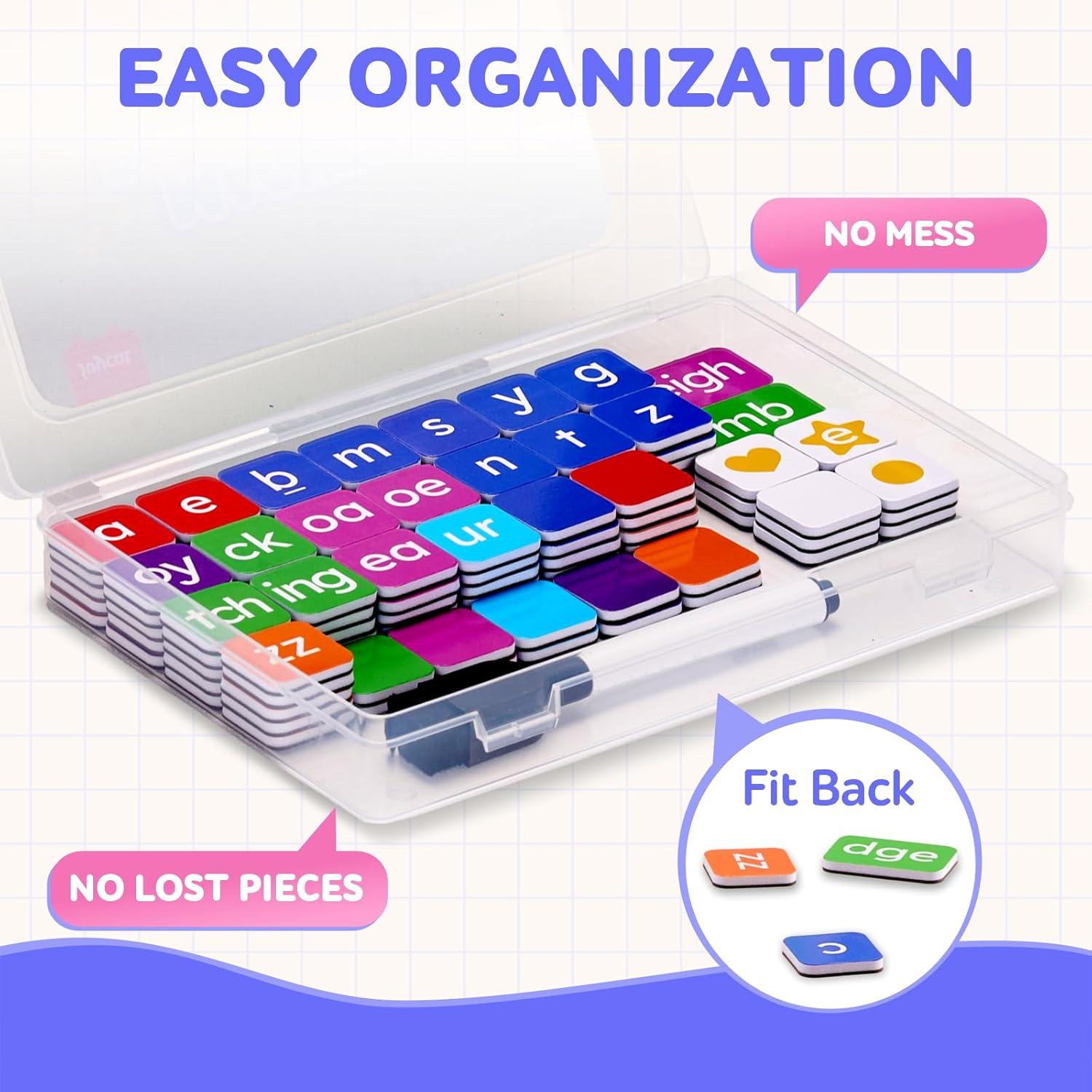 JoyCat 138PCS Magnetic Letter Tiles Set – ABC Letters with Erasable Marker, Word-Building Folder & Storage Case, Phonics & Spelling Learning Game for Kids 3+, Preschool & Pre-K Classroom(1)