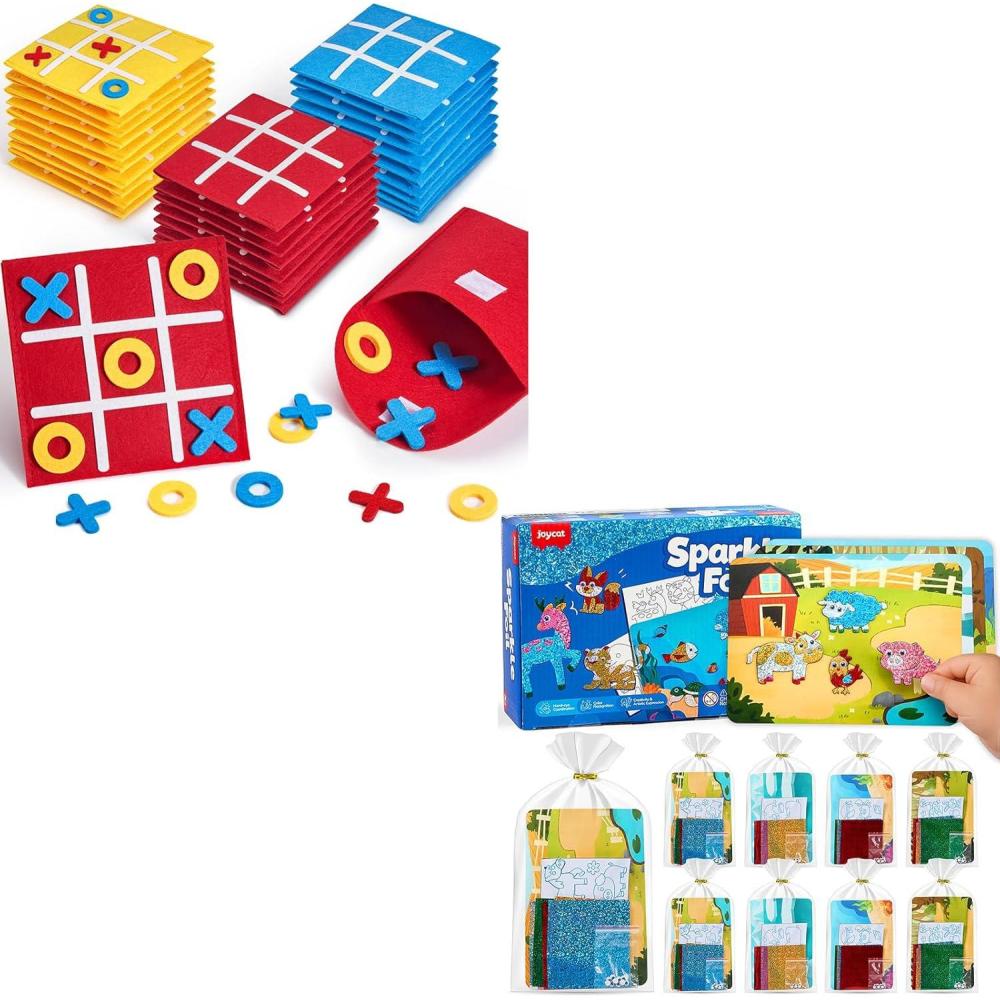 JoyCat 30 Pack Tic Tac Toe Strategic Board Game+24 Pack Animal Foil Craft Party Favors,Goodie Bag Stuffers,Christmas Birthday Gift for Kids Students