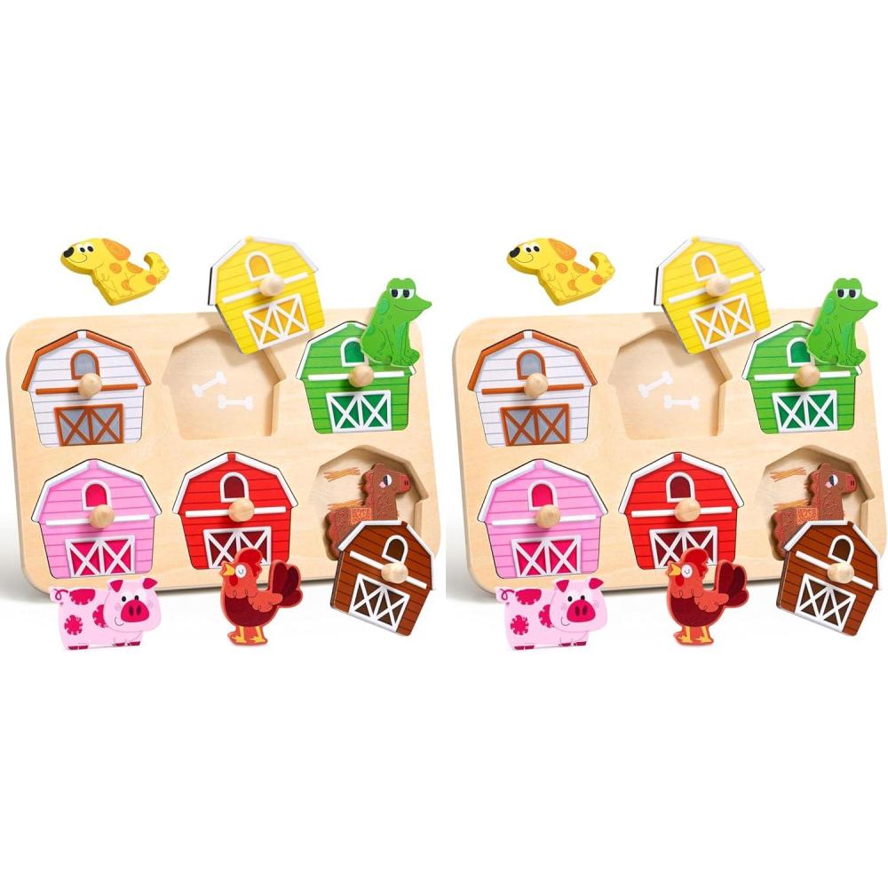 JoyCat Wooden Puzzles for Toddlers 1-3, Montessori Toys for 1 2 Year Old Boy Girl Birthday, Animal Match Farm Peg Puzzles, Preschool Learning Toys for Toddlers Age 1-2 (Pack of 2)