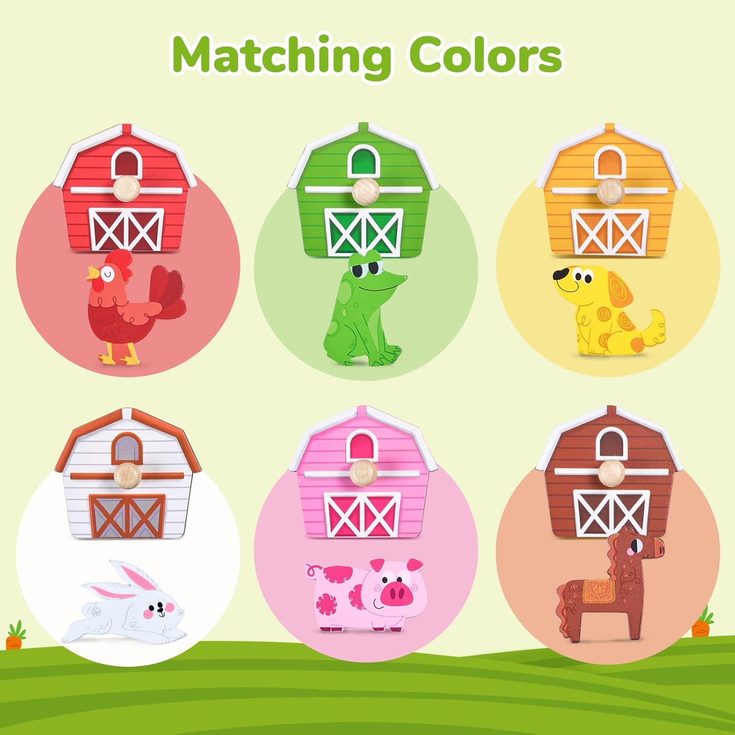 JoyCat Wooden Puzzles for Toddlers 1-3, Montessori Toys for 1 2 Year Old Boy Girl Birthday, Animal Match Farm Peg Puzzles, Preschool Learning Toys for Toddlers Age 1-2 (Pack of 2)