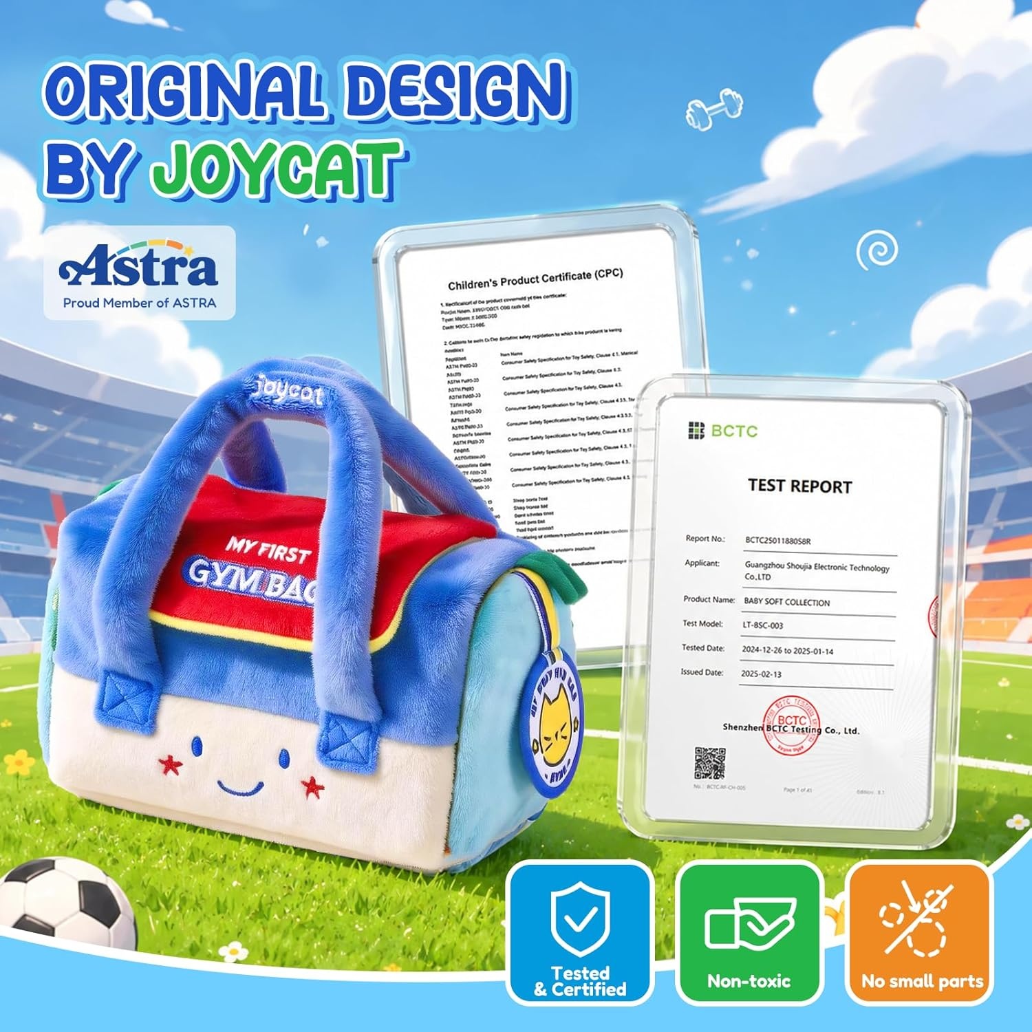 Joycat Baby Toys 0-12 Months, My First Sports Bag Plush Toy, 4 Sensory Balls with Multi-Game Court, Crinkle Rattle for 0-3-6-9-12 Month Newborn Tummy Time Toys, Baby Travel Toy Gifts for Boys Girls