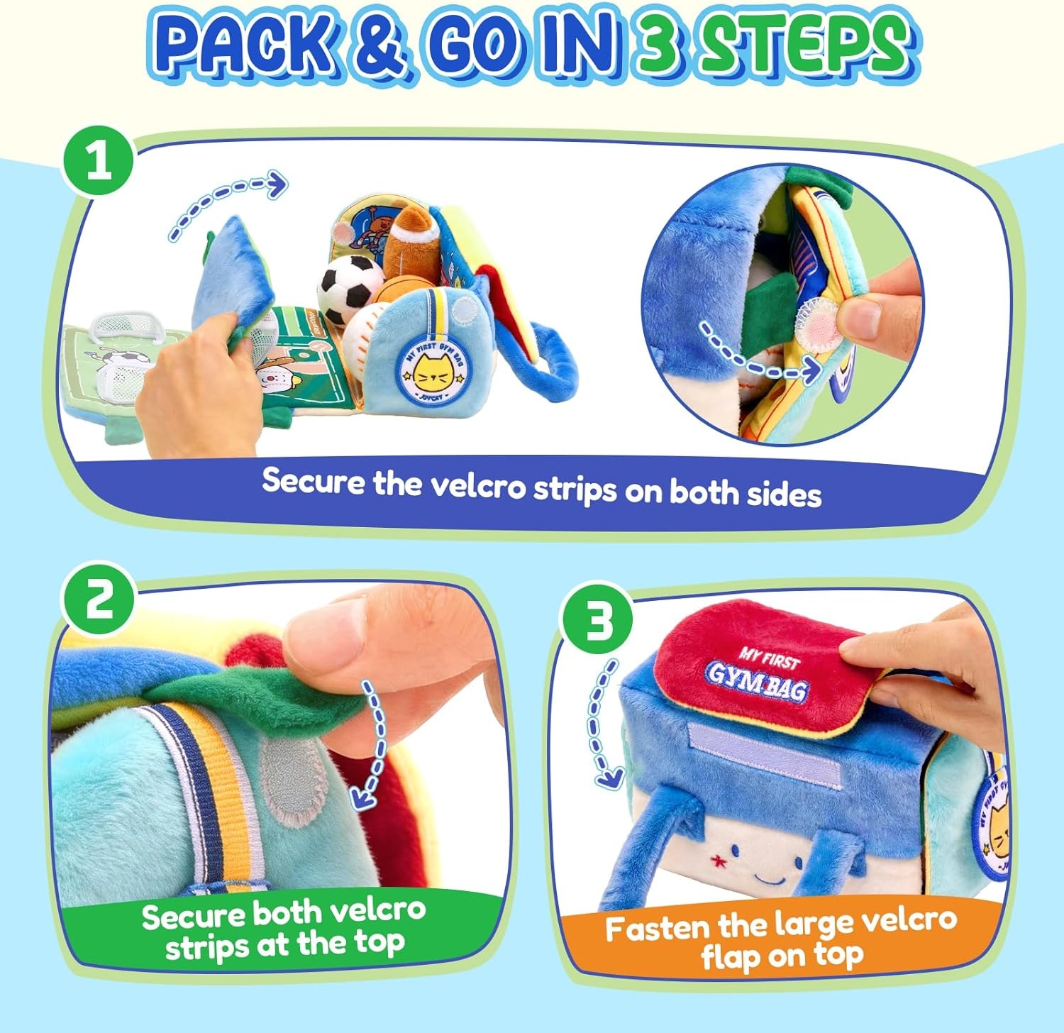 Joycat Baby Toys 0-12 Months, My First Sports Bag Plush Toy, 4 Sensory Balls with Multi-Game Court, Crinkle Rattle for 0-3-6-9-12 Month Newborn Tummy Time Toys, Baby Travel Toy Gifts for Boys Girls
