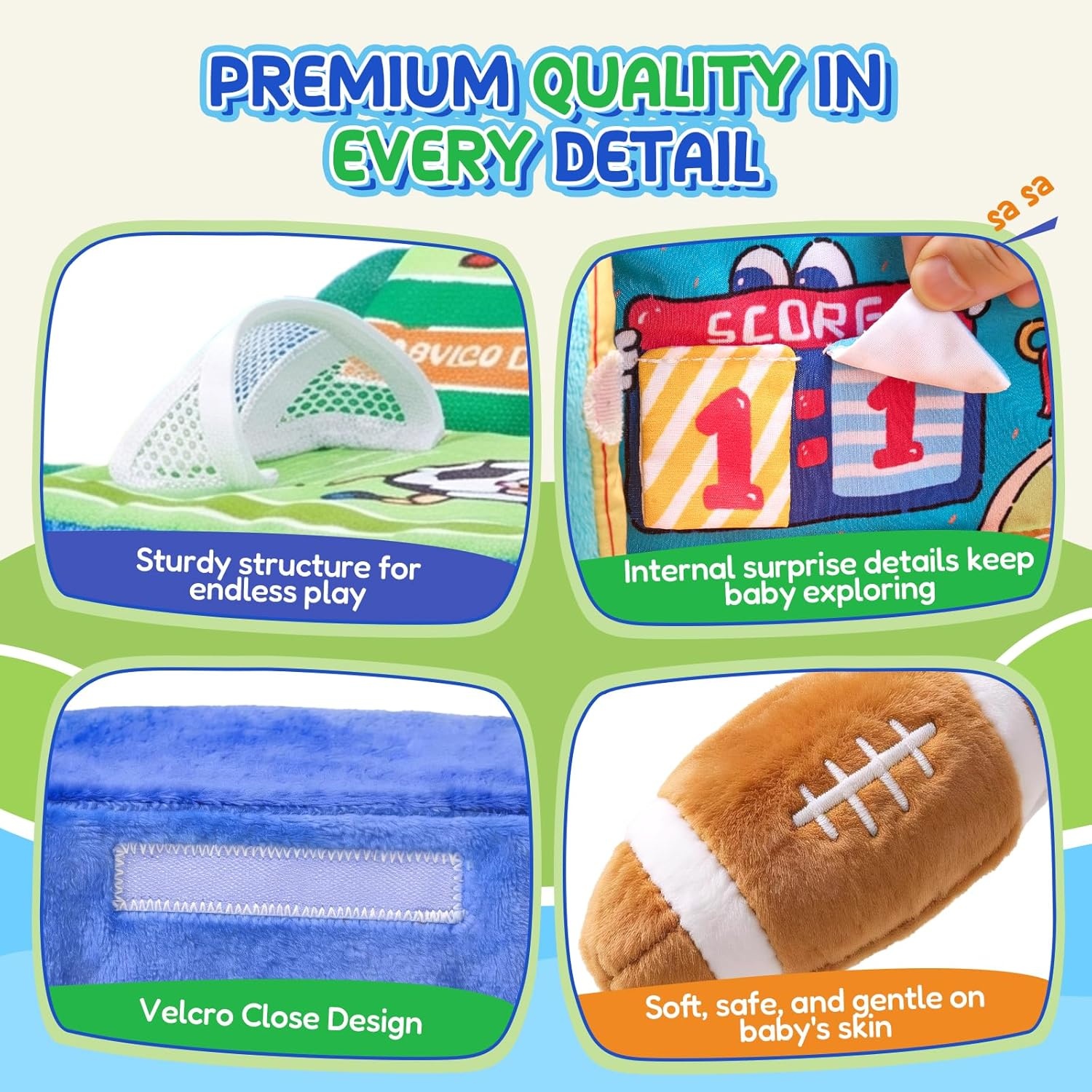 Joycat Baby Toys 0-12 Months, My First Sports Bag Plush Toy, 4 Sensory Balls with Multi-Game Court, Crinkle Rattle for 0-3-6-9-12 Month Newborn Tummy Time Toys, Baby Travel Toy Gifts for Boys Girls