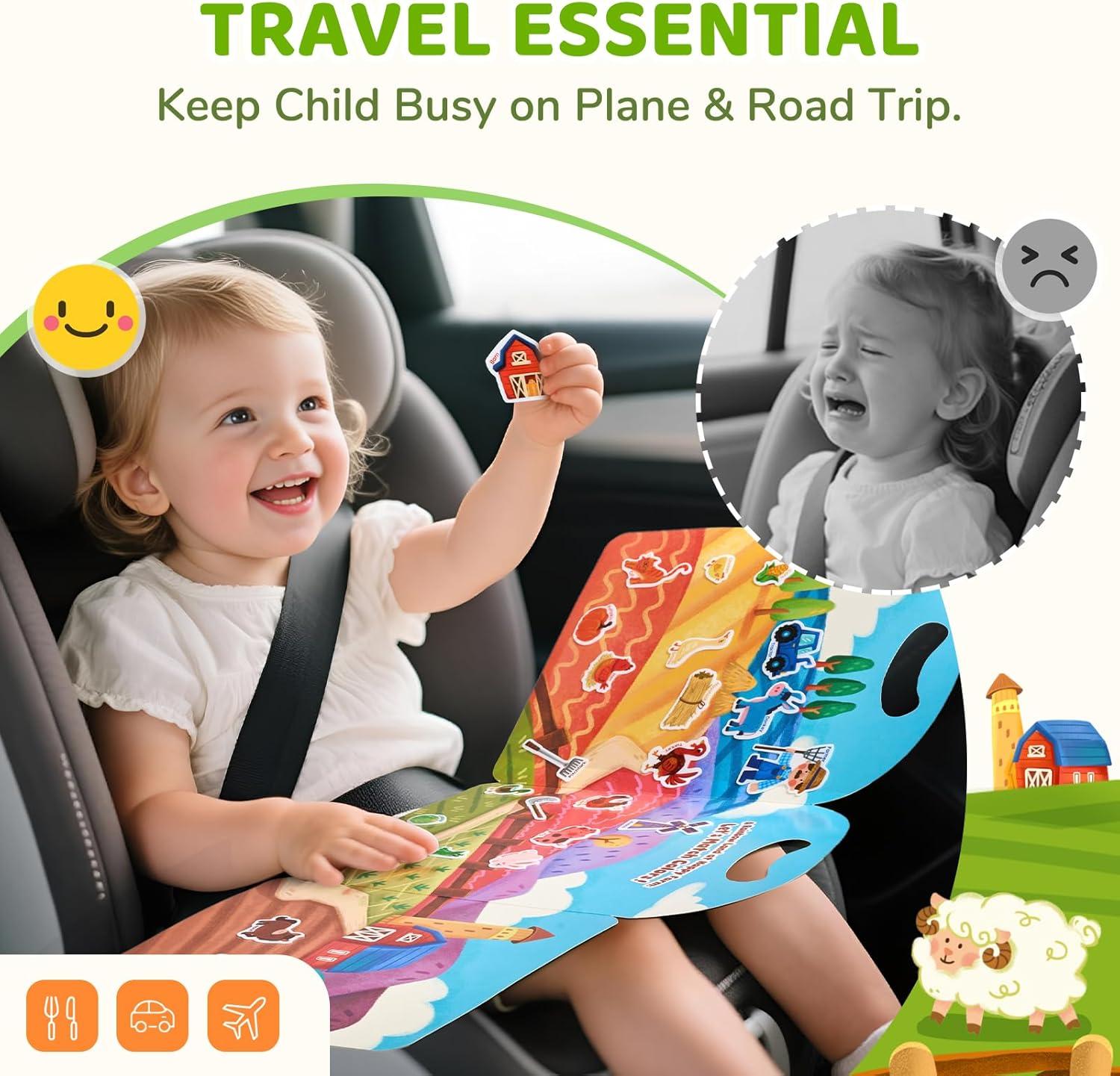 JoyCat Reusable Sticker Book (2-Pack) – Jelly Stickers for Toddlers, Kids Sticker Activity Book (Pizza + Farm)