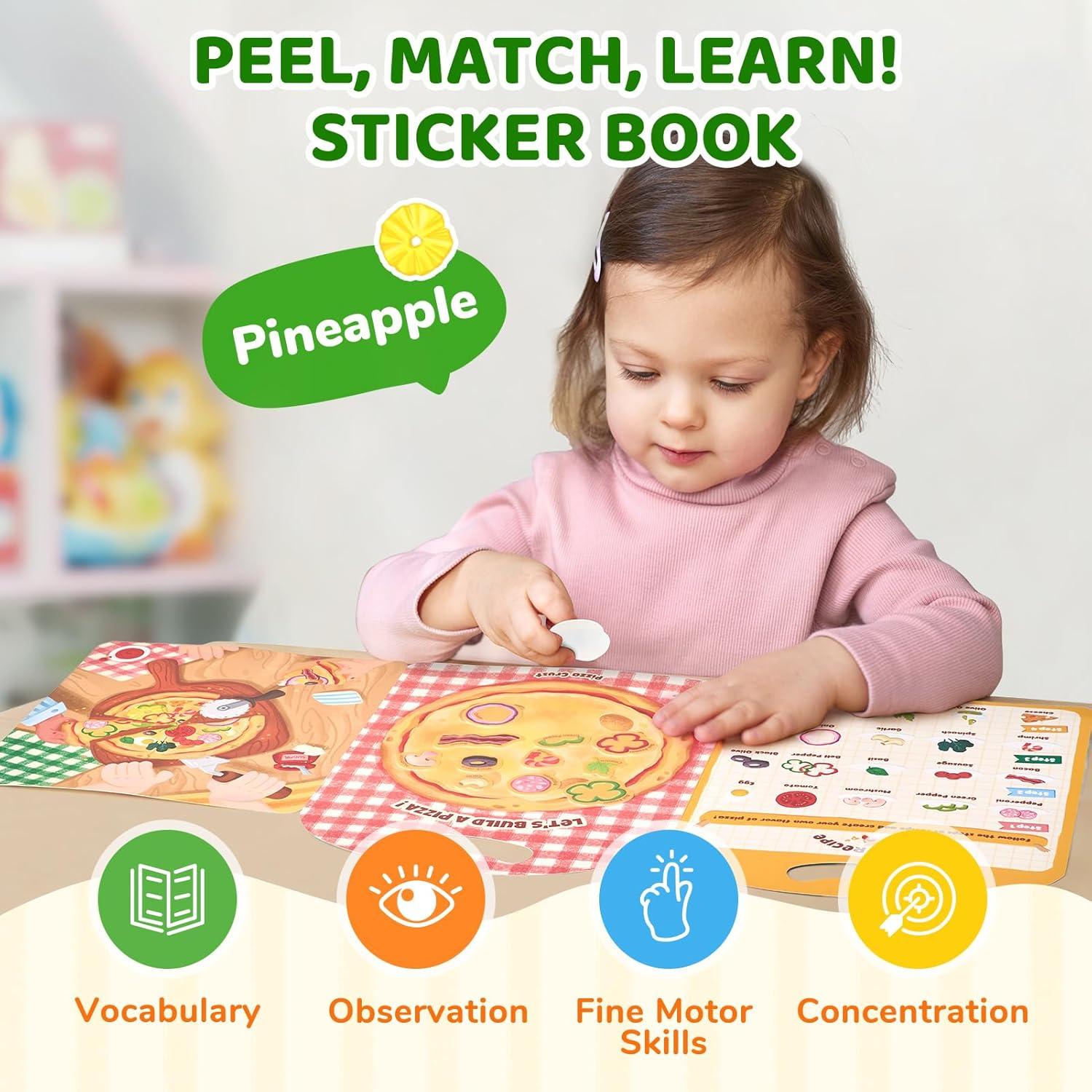 JoyCat Reusable Sticker Book (2-Pack) – Jelly Stickers for Toddlers, Kids Sticker Activity Book (Pizza + Farm)