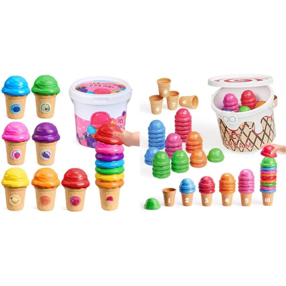 JoyCat Ice Cream Toys for Toddlers 1+, Ice Cream Preschool Learning Activities Counting Toys for Kids 3-5, Color Recognition Sorting Stacking Play Set, Pretend Play Food for Kids Gifts, Fine Motor Sk