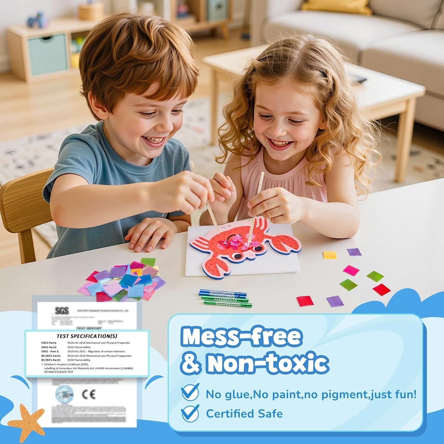 Poke-in Wind Chime Craft Kit for Kids, 3D Magical Fantasy DIY Set with Audible Wind Chime Pieces, 6 EVA Magical Figures, Mess-Free Creative Activity, Arts and Crafts & Birthday Gift for kids Age 3+(Ocean Wind Chime Kit)