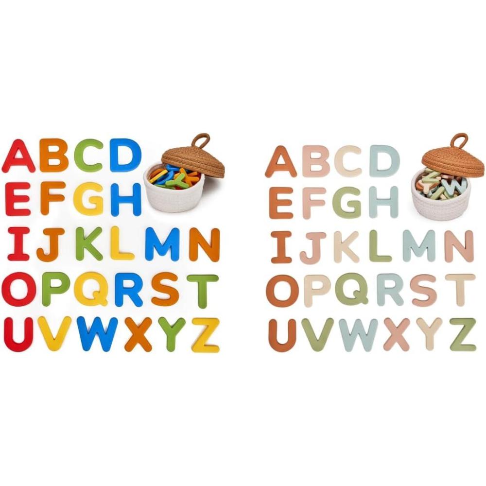 JoyCat Silicone Alphabet Magnetic Letters, 26 Muted Color Uppercase ABC Fridge Magnets + 26 Vibrant Color Uppercase ABC Fridge Magnets for Toddlers 1-3 & Kids