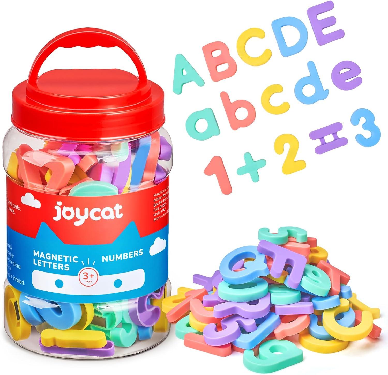 JoyCat Magnetic Letters and Numbers + Magnetic Letter Tracing Board, 2-in-1 Double-Sided ABC Magnets for Kids Ages 3-5, Uppercase & Lowercase Letter Writing Practice – Preschool Learning Toys, Road Tr