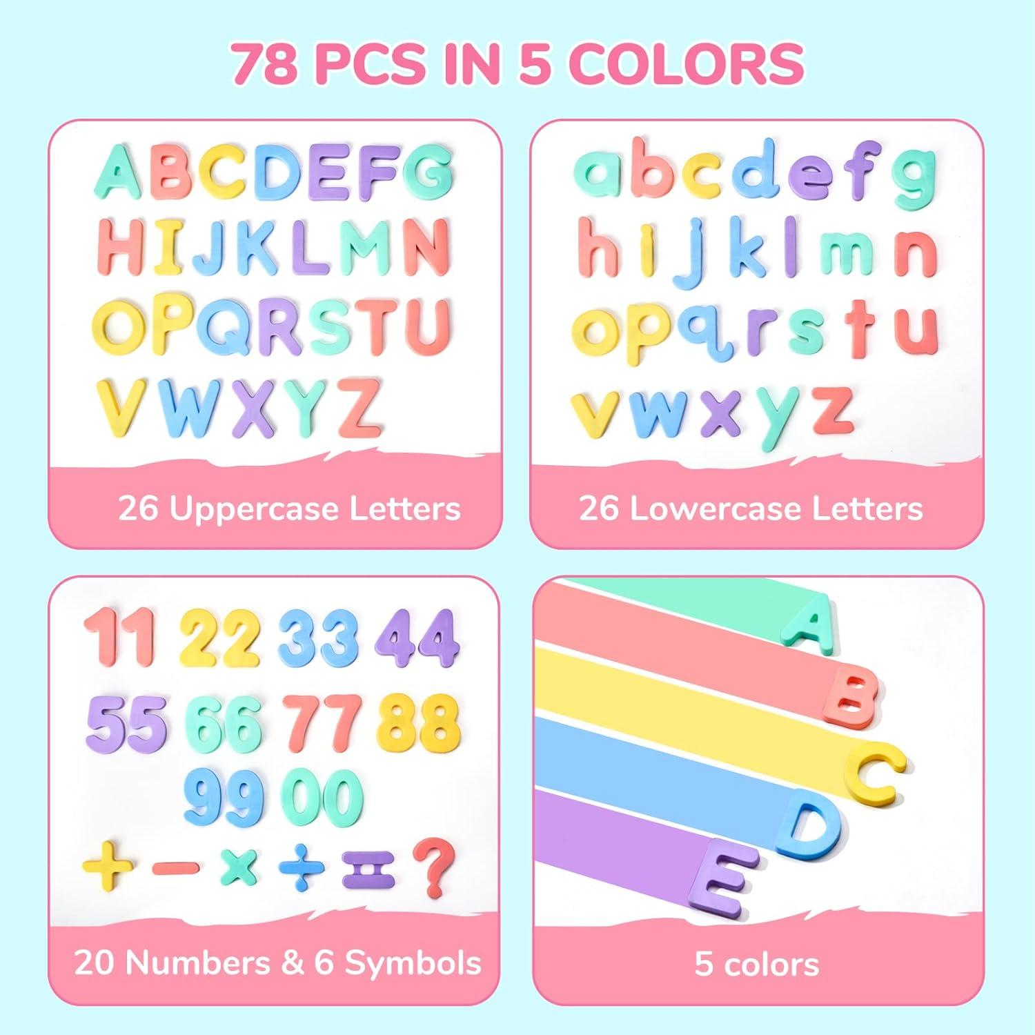 JoyCat Magnetic Letters and Numbers + Magnetic Letter Tracing Board, 2-in-1 Double-Sided ABC Magnets for Kids Ages 3-5, Uppercase & Lowercase Letter Writing Practice – Preschool Learning Toys, Road Tr
