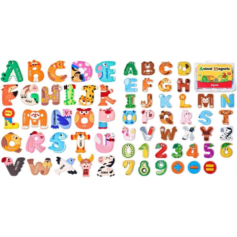 JoyCat Wooden Thick Alphabet Magnets, 26 Uppercase Letters 0-9 Numbers Toy Set + 26 Large Soft PVC Uppercase Alphabet ABC Refrigerator Magnets, Preschool Educational Learning Toys, Cute Christmas GIF