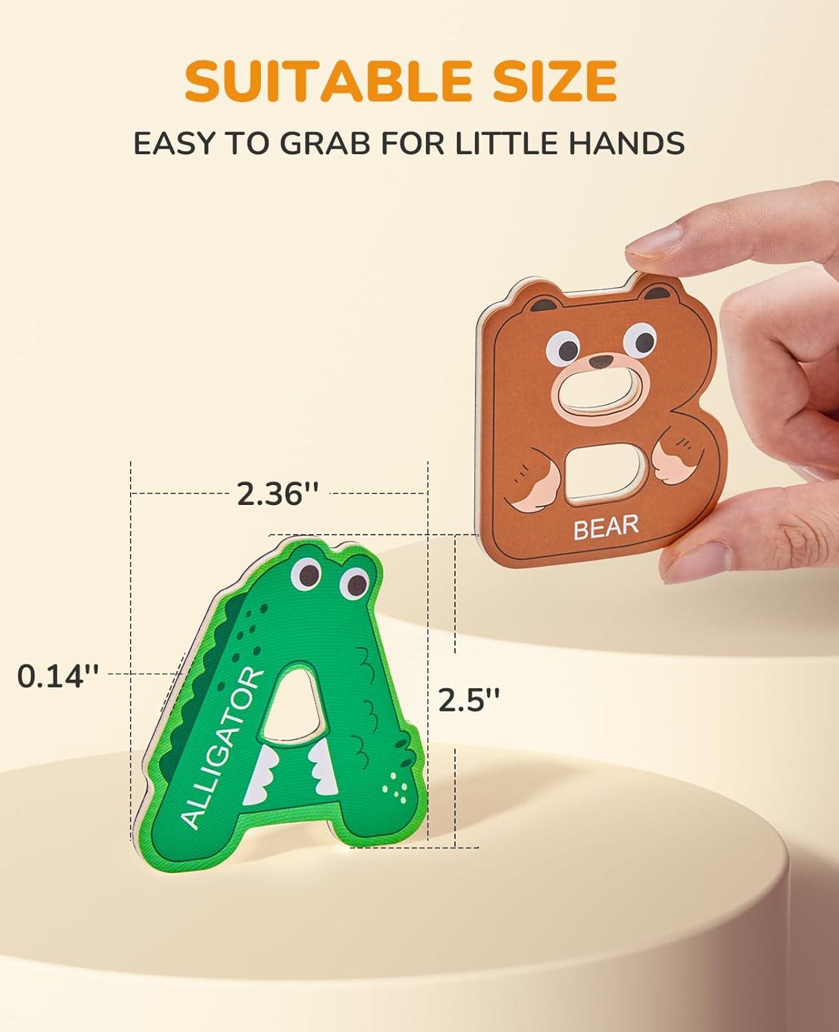 JoyCat Wooden Thick Alphabet Magnets, 26 Uppercase Letters 0-9 Numbers Toy Set + 26 Large Soft PVC Uppercase Alphabet ABC Refrigerator Magnets, Preschool Educational Learning Toys, Cute Christmas GIF