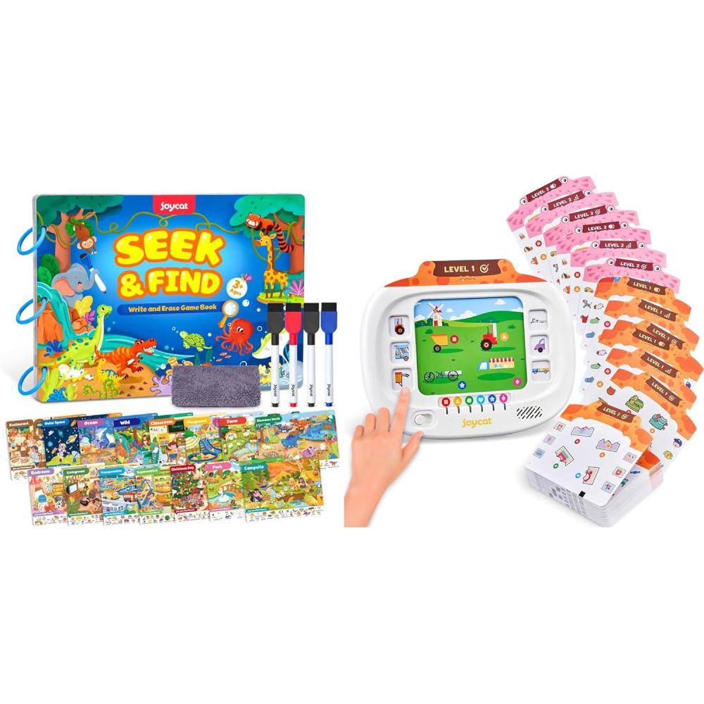 JoyCat Learning Activity Set: Kids Learning Tablet:160 Pages Flash Cards-Judgement, Matching, Ordering + Seek & Find Game Books