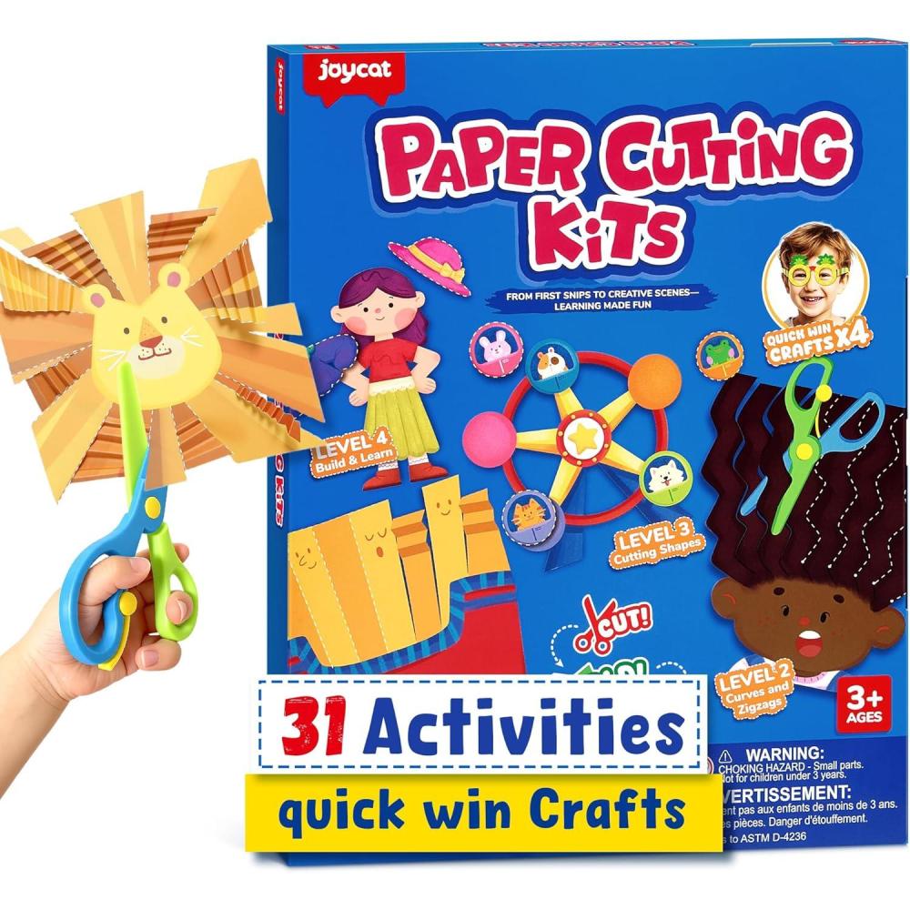 Toddler Scissor Skills Activity Book, 4 Progressive Levels to Learn Cutting for Kids Ages 3-6, 27 Fun Crafts with Child-Safe Scissors, Develop Fine Motor Skills, Ideal Christmas Gift & Arts and Crafts(Happy Days)