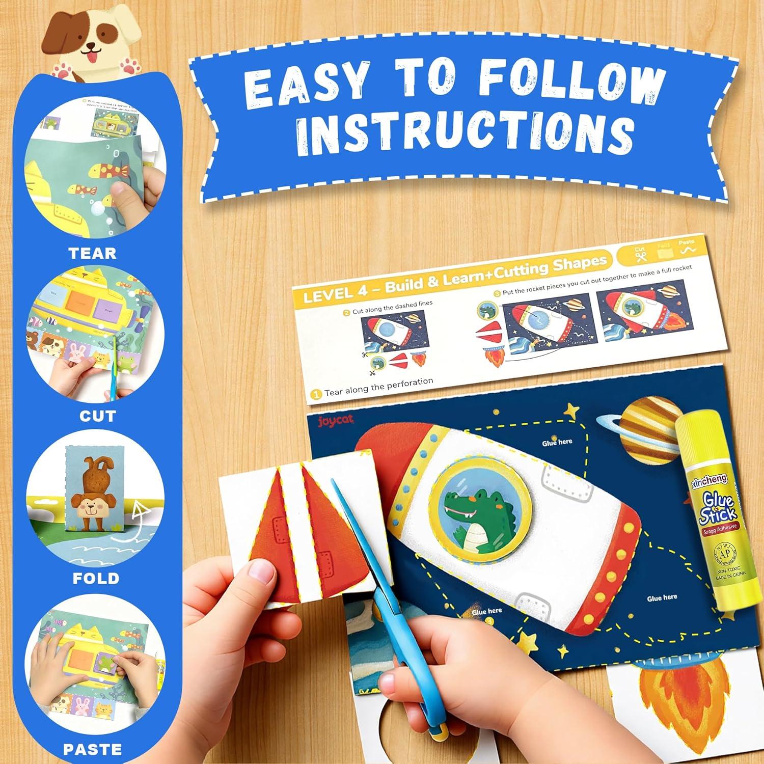 Toddler Scissor Skills Activity Book, 4 Progressive Levels to Learn Cutting for Kids Ages 3-6, 27 Fun Crafts with Child-Safe Scissors, Develop Fine Motor Skills, Ideal Christmas Gift & Arts and Crafts(Happy Days)