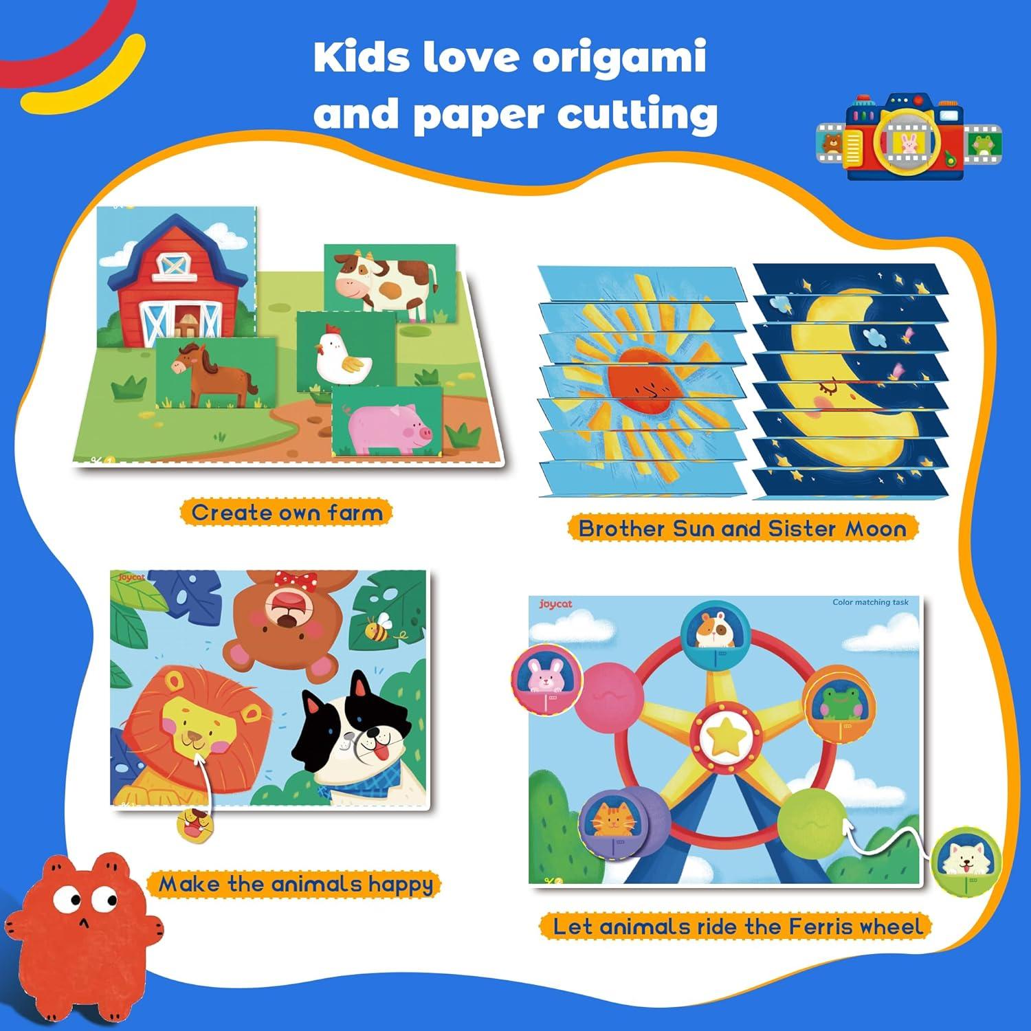 Toddler Scissor Skills Activity Book, 4 Progressive Levels to Learn Cutting for Kids Ages 3-6, 27 Fun Crafts with Child-Safe Scissors, Develop Fine Motor Skills, Ideal Christmas Gift & Arts and Crafts(Happy Days)