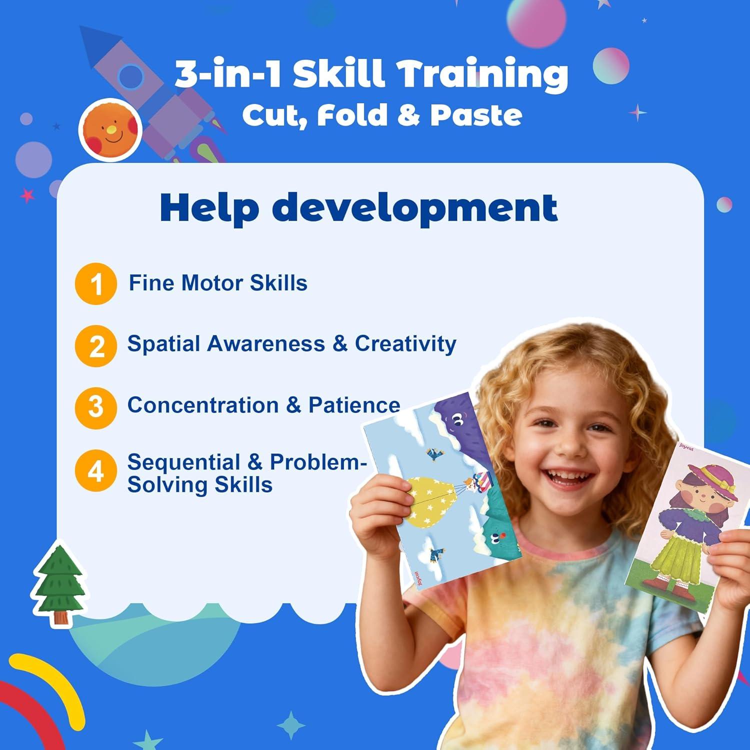 Toddler Scissor Skills Activity Book, 4 Progressive Levels to Learn Cutting for Kids Ages 3-6, 27 Fun Crafts with Child-Safe Scissors, Develop Fine Motor Skills, Ideal Christmas Gift & Arts and Crafts(Happy Days)