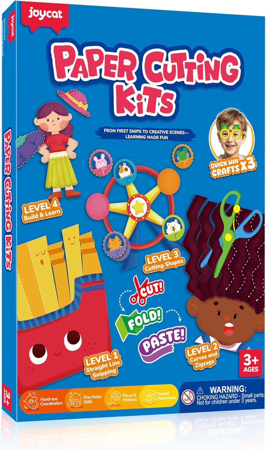 Toddler Scissor Skills Activity Book, 4 Progressive Levels to Learn Cutting for Kids Ages 3-6, 27 Fun Crafts with Child-Safe Scissors, Develop Fine Motor Skills, Ideal Christmas Gift & Arts and Crafts(Happy Days)