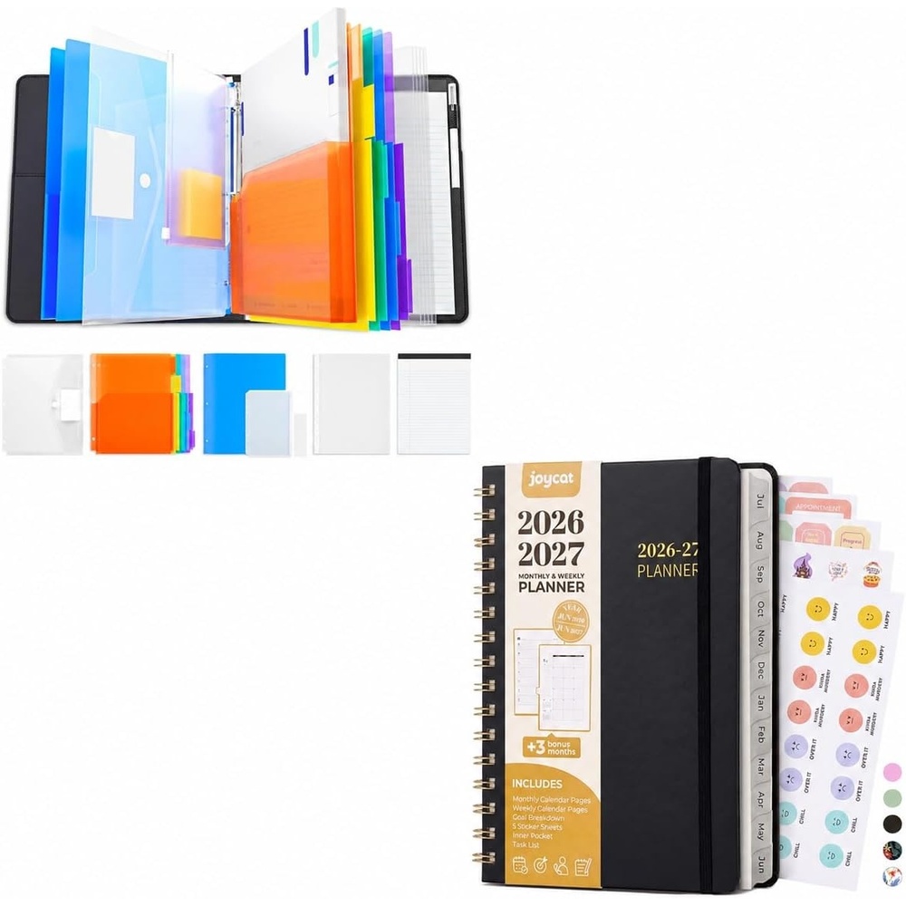 JoyCat 3 Ring Binder Black Clipboard + A5 Academic Planner 2026-2027, July 2026 – June 2027, A5 Weekly & Monthly Planner