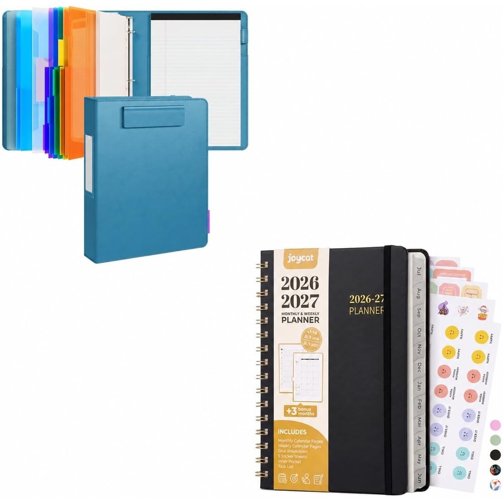 JoyCat 3 Ring Binder Blue Clipboard + A5 Black Academic Planner 2026-2027, July 2026 – June 2027, 6.3″ x 8.5″ Weekly & Monthly Planner