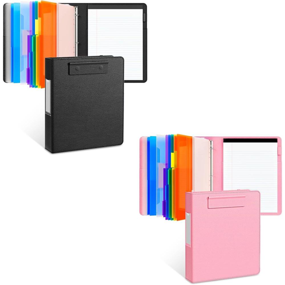 JoyCat 3 Ring Binder Clipboard with Storage, 12.4″x10.2″Magnetic Clipboard Folder with 5 Expandable Folders, Refillable Lined Notepad (8.5X11 Inch), for School Office Nursing(Black & Pink)