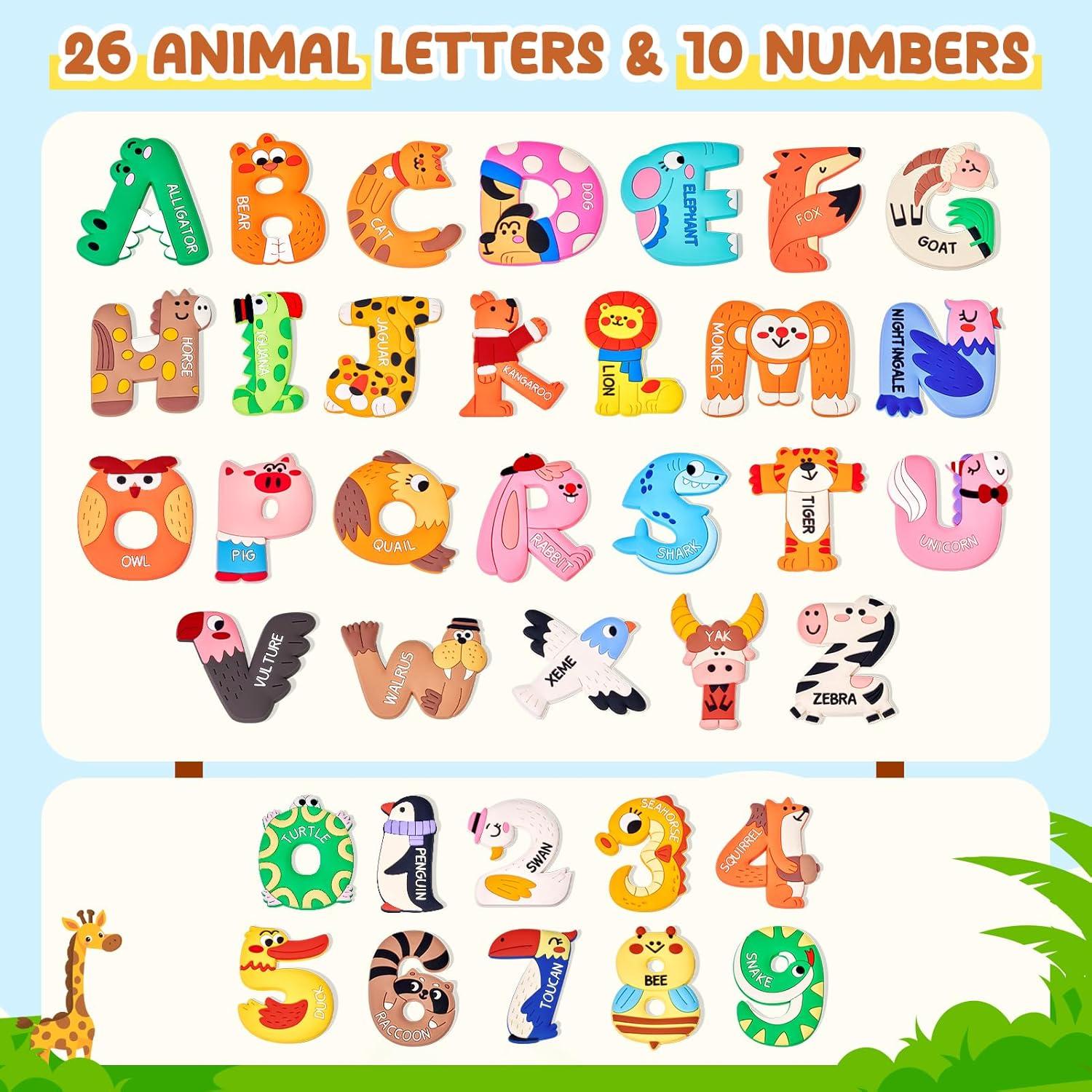 JoyCat Wooden Fridge Magnets-Letters and Numbers & Fruits & Vegetables Food Cartoon Magnets