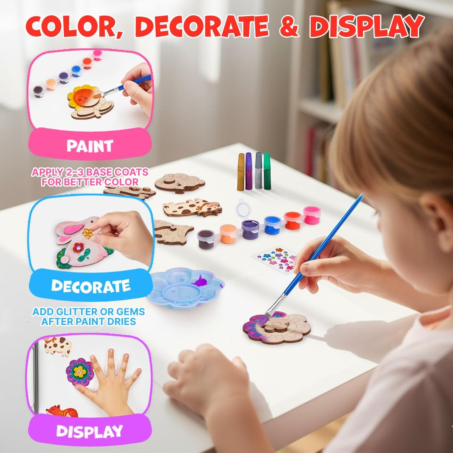 JoyCat DIY Wooden Magnets Kit + Animals Magic Puffy Paint Kit