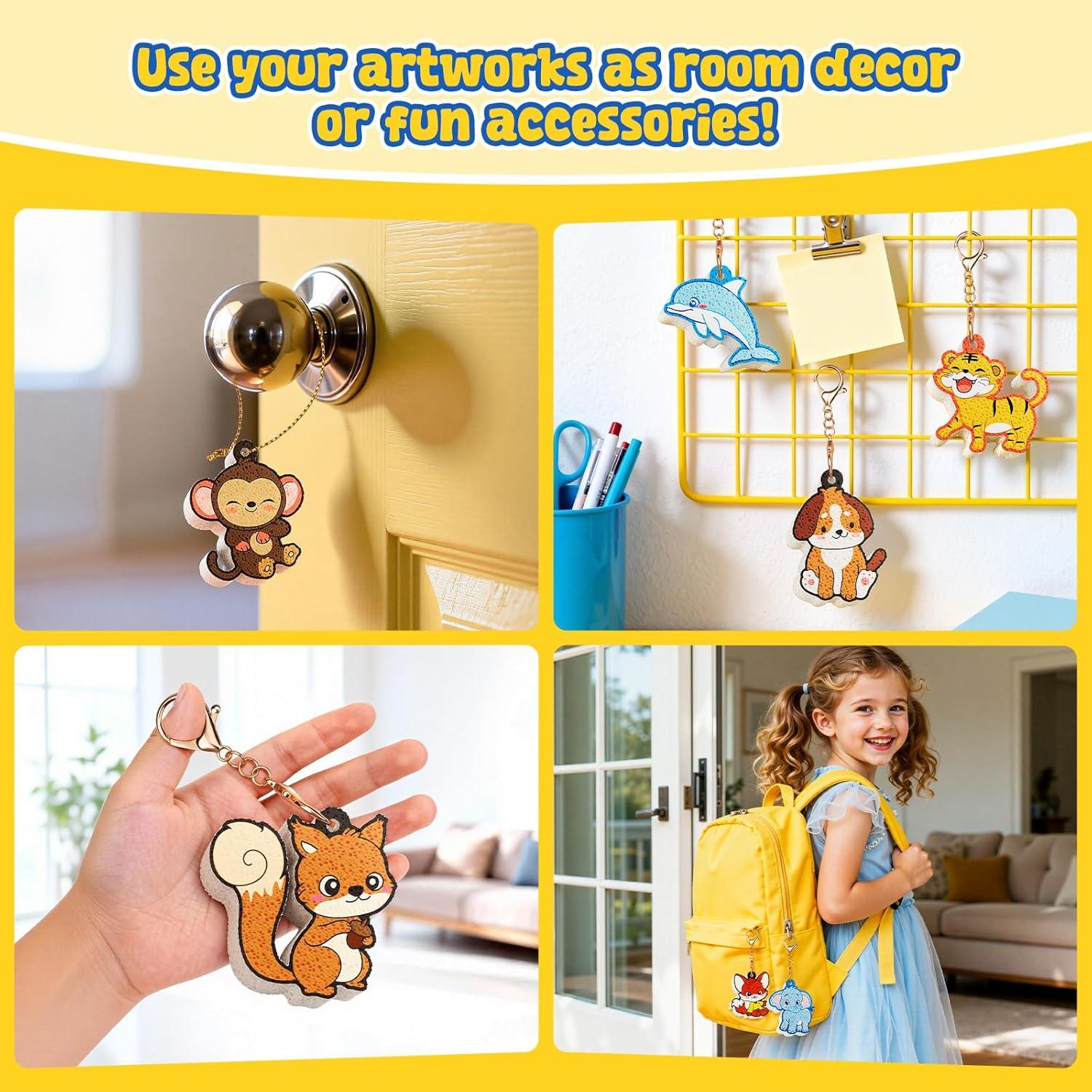 JoyCat DIY Wooden Magnets Kit + Animals Magic Puffy Paint Kit