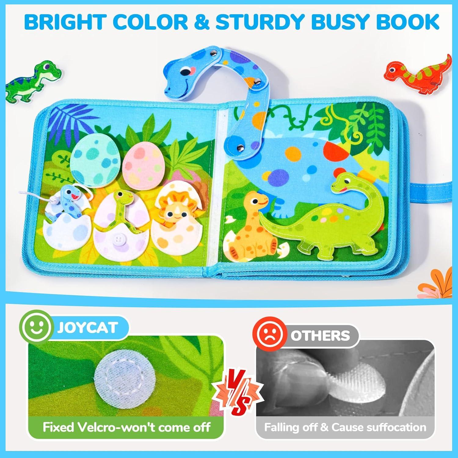 JoyCat Dinosaur Toddler Busy Book Baby My First Easter Basket, 6 PCS Plush Playset Stuffers with Bunny Chick Eggs Carrot Tulip Toys, Easter Party Favors Decorations Gifts Supplies for Baby Girl
