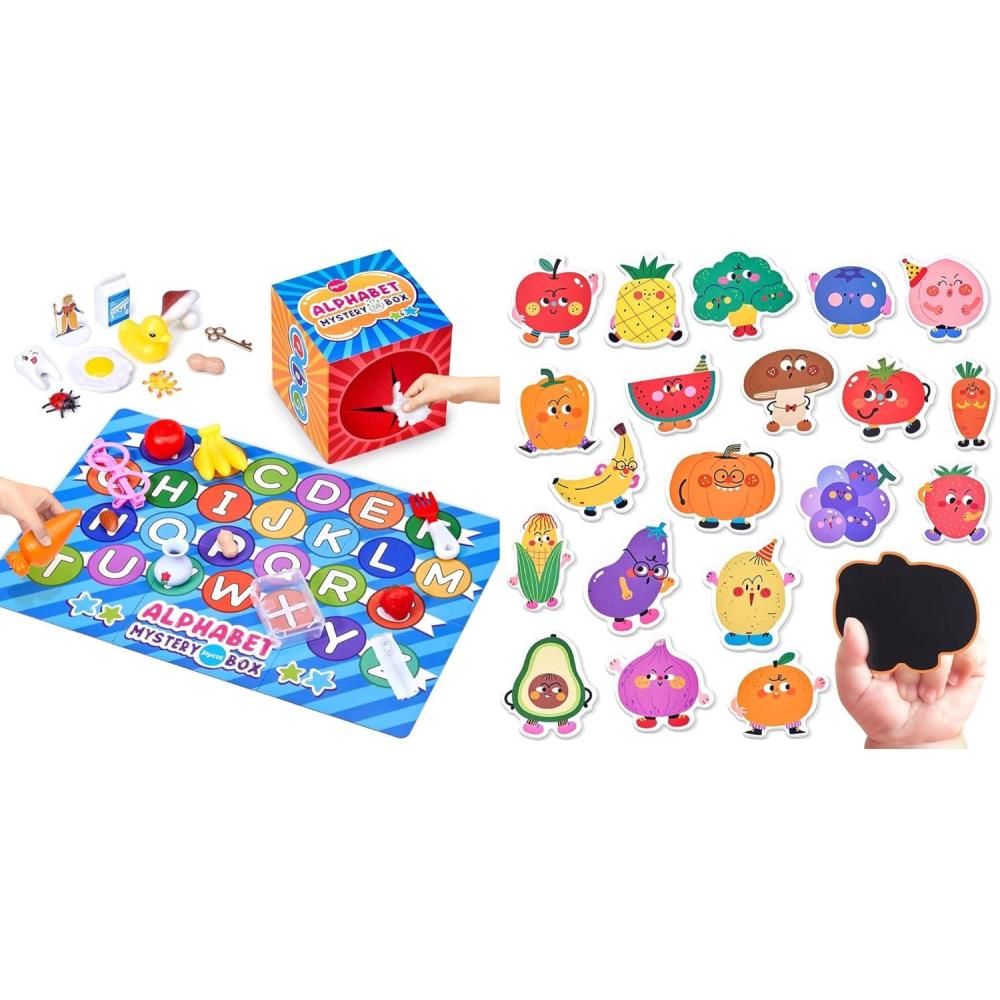 JoyCat Mystery Alphabet Box Wooden Fridge Magnets for Toddlers