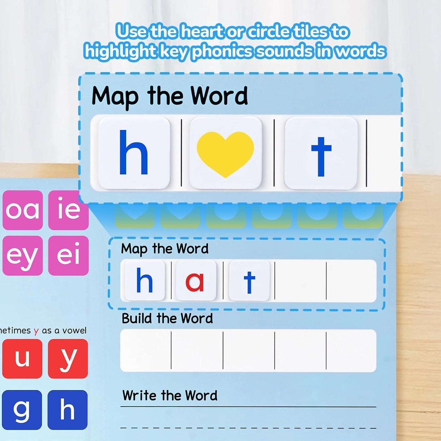 JoyCat Mystery Alphabet Box+Phonics Word Magnetic Letter Tiles-JoyCat 265 Alphabet Tiles, Magnetic Letters Kit with Word-Building Folder and Storage Case, Kindergarten Phonics Awareness, Science of Re