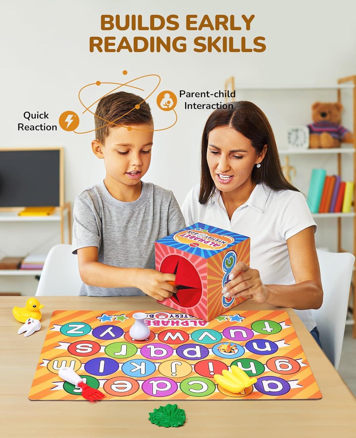 JoyCat Mystery Alphabet Box+Phonics Word Magnetic Letter Tiles-JoyCat 265 Alphabet Tiles, Magnetic Letters Kit with Word-Building Folder and Storage Case, Kindergarten Phonics Awareness, Science of Re