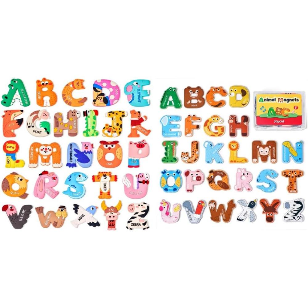 JoyCat Wooden Thick Alphabet Magnets, 26 Uppercase Letters + 26 Large Soft PVC Uppercase Alphabet ABC Refrigerator Magnets, Preschool Educational Learning Toys, Cute for Baby