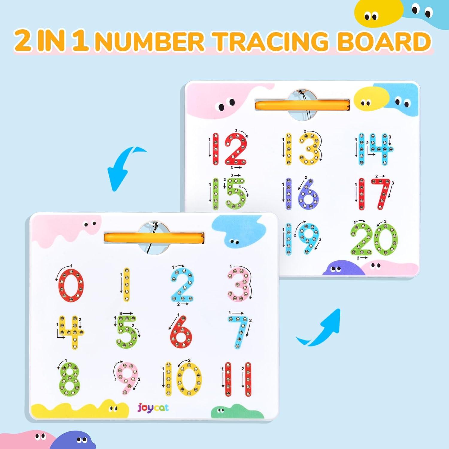 JoyCat Double-Sided Magnetic Number Tracing Board – 2-in-1 Numbers 1-20 Writing Toys + Silicone Alphabet Magnetic Letters, 26 Uppercase ABC Fridge Magnets for Toddlers & Kids