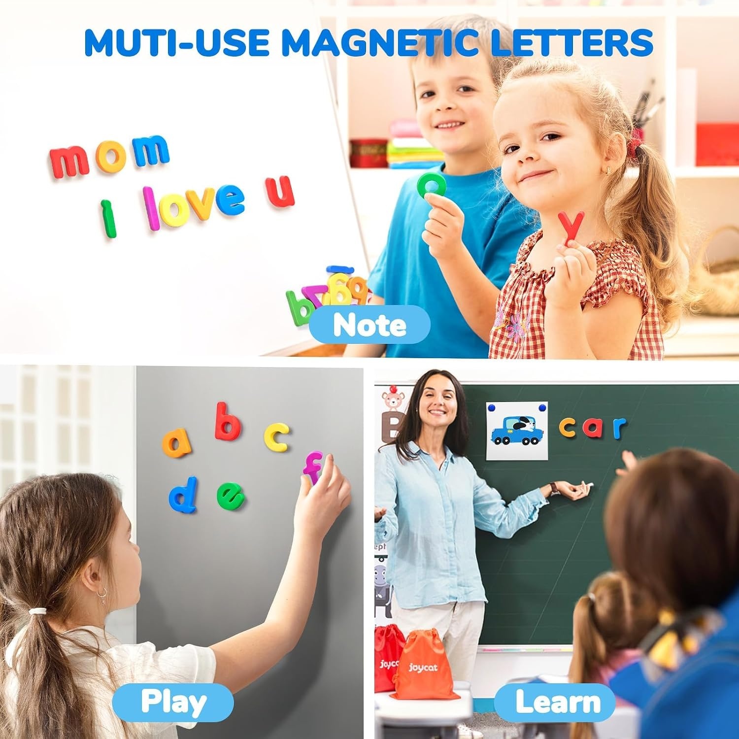 JoyCat Magnetic Letters, 312 Pieces Lowercase Alphabet Fridge Magnets + Magnetic Letter Tracing Board, 2-in-1 Double-Sided ABC Magnets for Kids Ages 3-5, Uppercase & Lowercase Letter Writing Practice