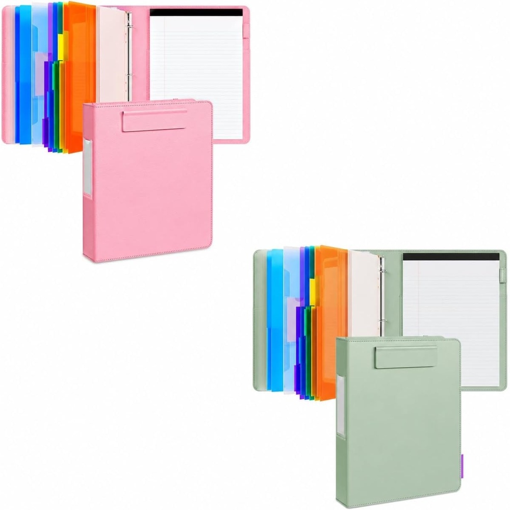 JoyCat 3 Ring Binder Pink + Green Clipboard with Storage,12.4″x10.2″Magnetic Clipboard Folder with 5 Expandable Folders