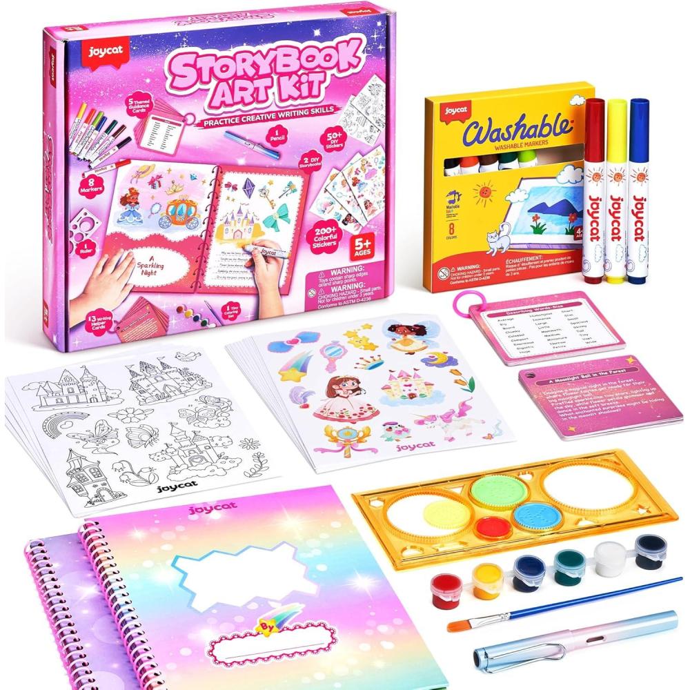 Adventure Storybook Art Starter Kit, Creative Writing for Kids, Write Your Own Book, Art Kit for Kid 6-9, DIY Craft, Scrapbooking & Journal Supplies, Hardcover Comic Book Making Kit, Christmas Gift(Fantasy Creative Kit)